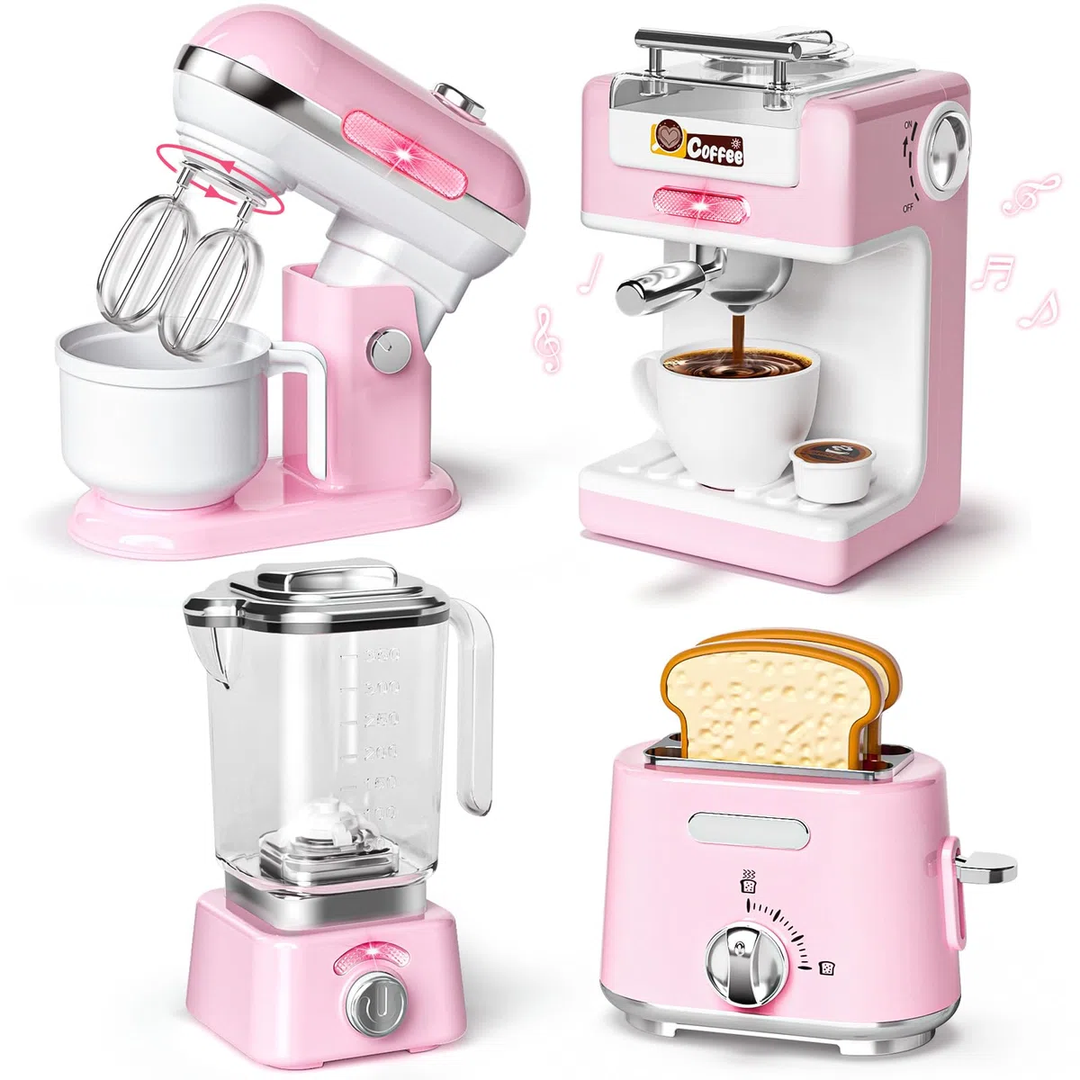Toyssa Elettrodomestici Cucina Giocattolo per Bambini, Macchina Caffè Frullatore Sbattitore Tostapane, Accessori Cucina Bambini con Luce Sonora, Cucine Giochi Regalo Bambina Bambini 3 4 5 6 7 8 Anni