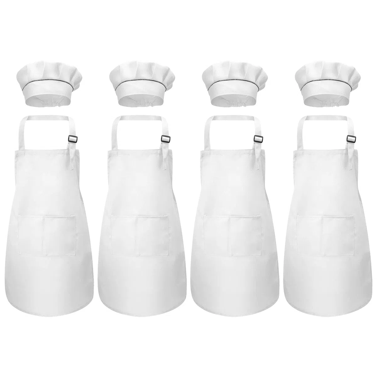 Grembiule Cucina Bambini e Cappello da Cuoco, Bianco Grembiule da Chef Regolabile con Tasche per Cottura Cucinare Pittura 6-13 Anni
