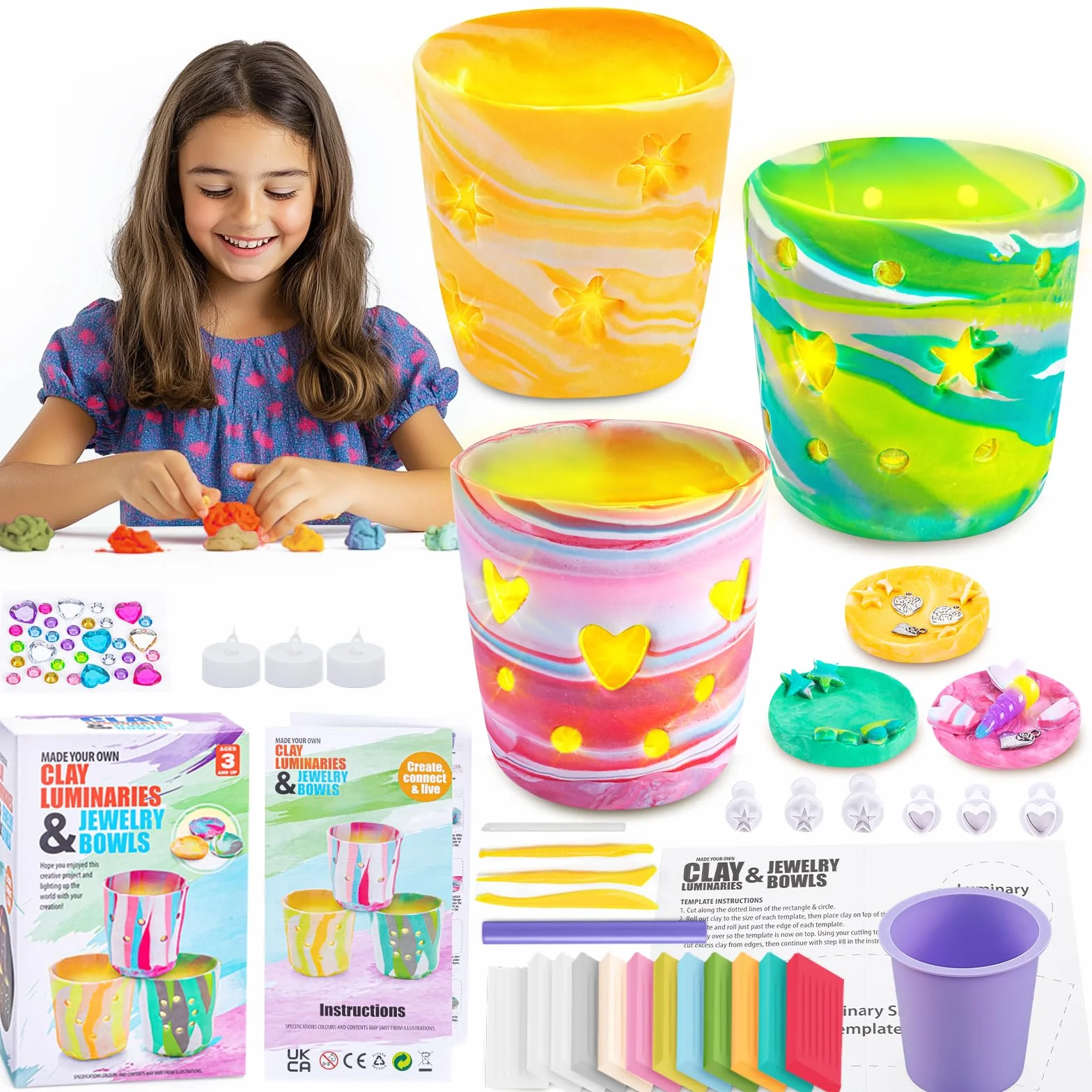 FGZU Kit Lampade D'argilla Fai Da Te, Regalo Bambina 6 7 8 9 10 11 12 Anni, Lavoretti Creativi per Bambini, DIY Kit Creativo Il Tempo Libero per Adulti e Bambini
