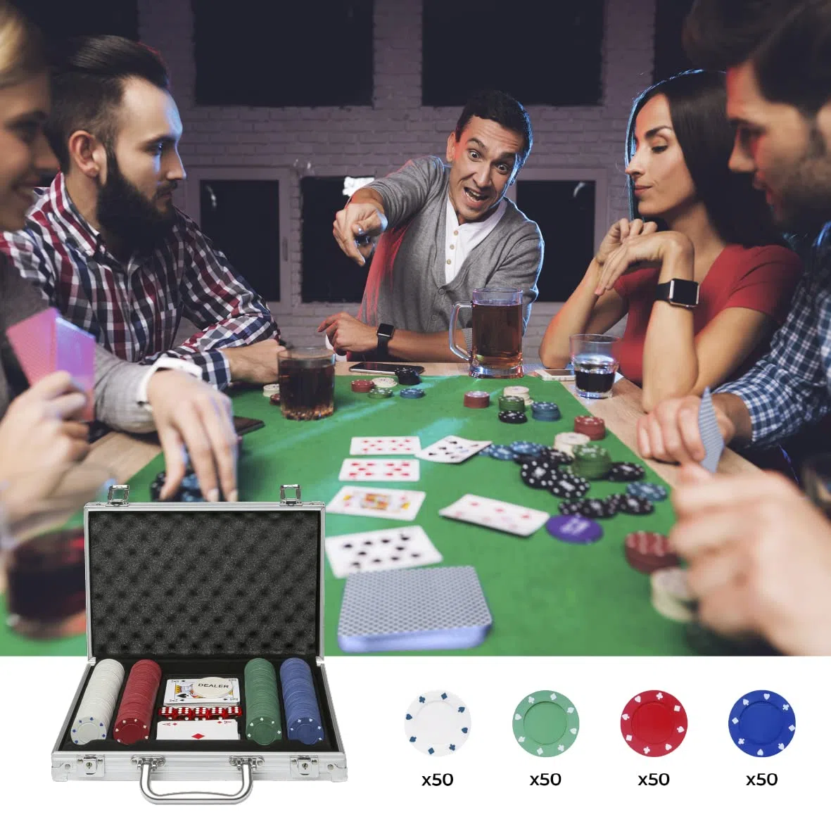 Global Gizmos - Set di Chip, Dadi e Carte da Poker in Custodia di Alluminio, 200 pz