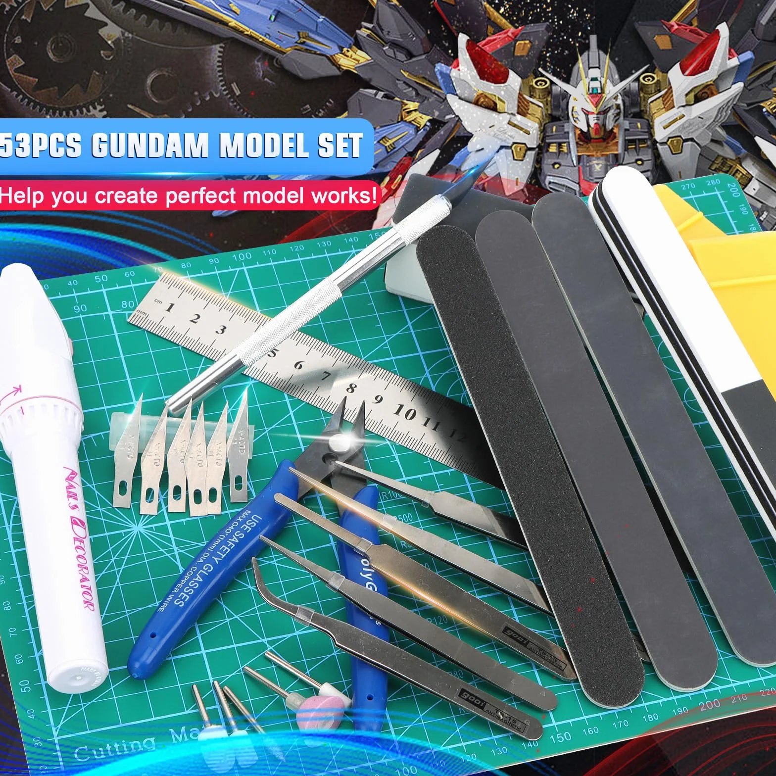 53 Pezzi Gundam Model Tools Kit, Set di Strumenti per Hobby Assembler, Strumenti di Modellazione Gundam di Base e Set Artigianale per Costruzione, Riparazione e Fissaggio