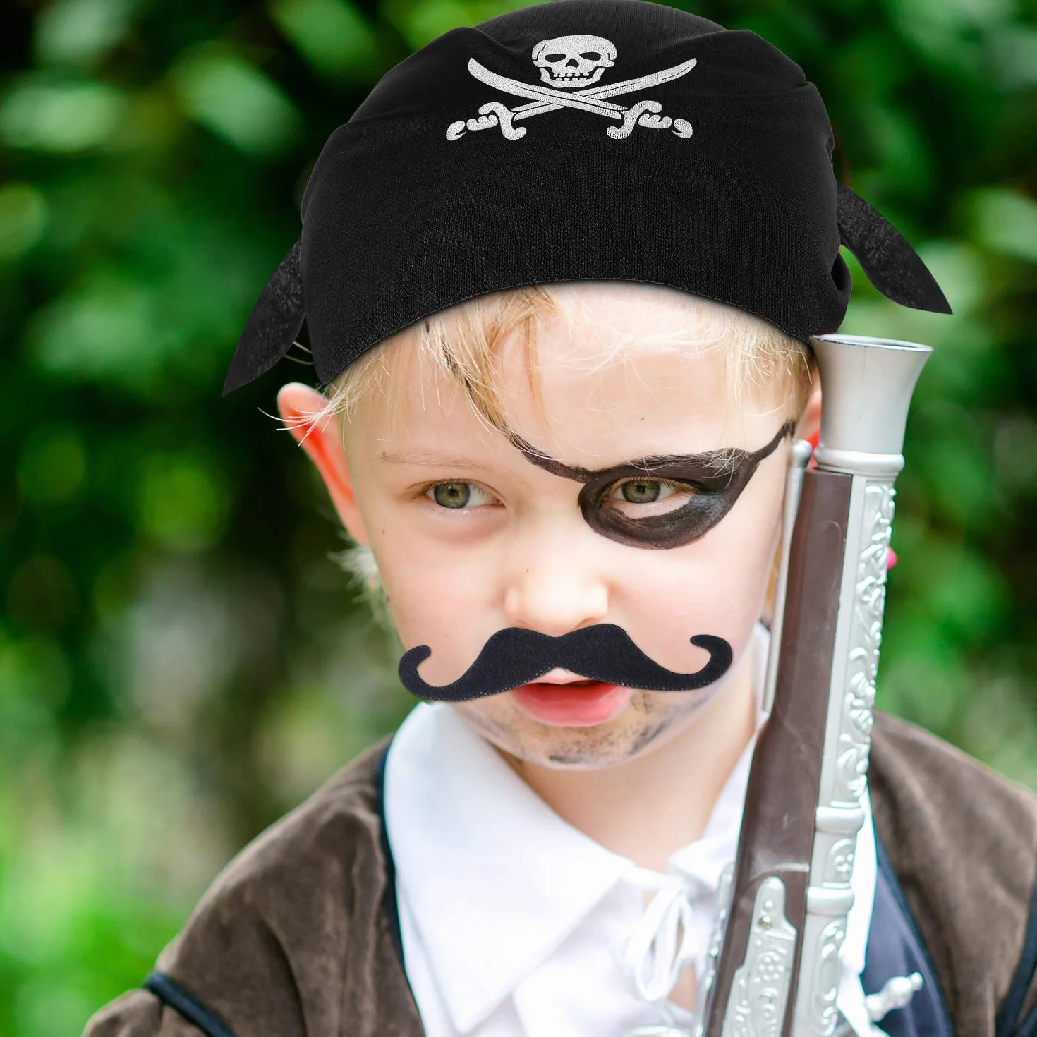 Blulu 12 bandana pirata nera capitano bandana per feste a tema Halloween e bambini (stile A)
