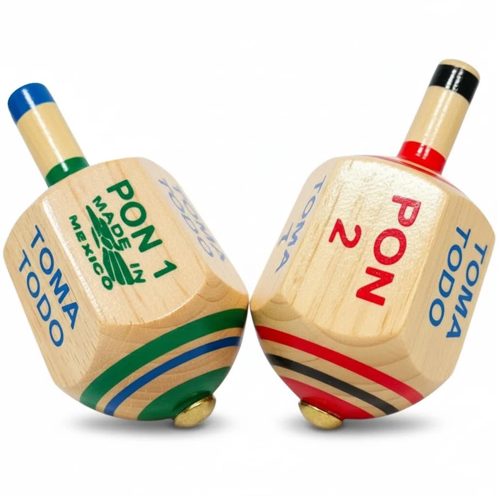 Alondra's Imports (TM) - Gioco unico classico in legno, design unico (Pirinola Toma Todo - Artesania De Madera) unico colore assortiti su punta – finitura di alta qualità – Set completo di 2