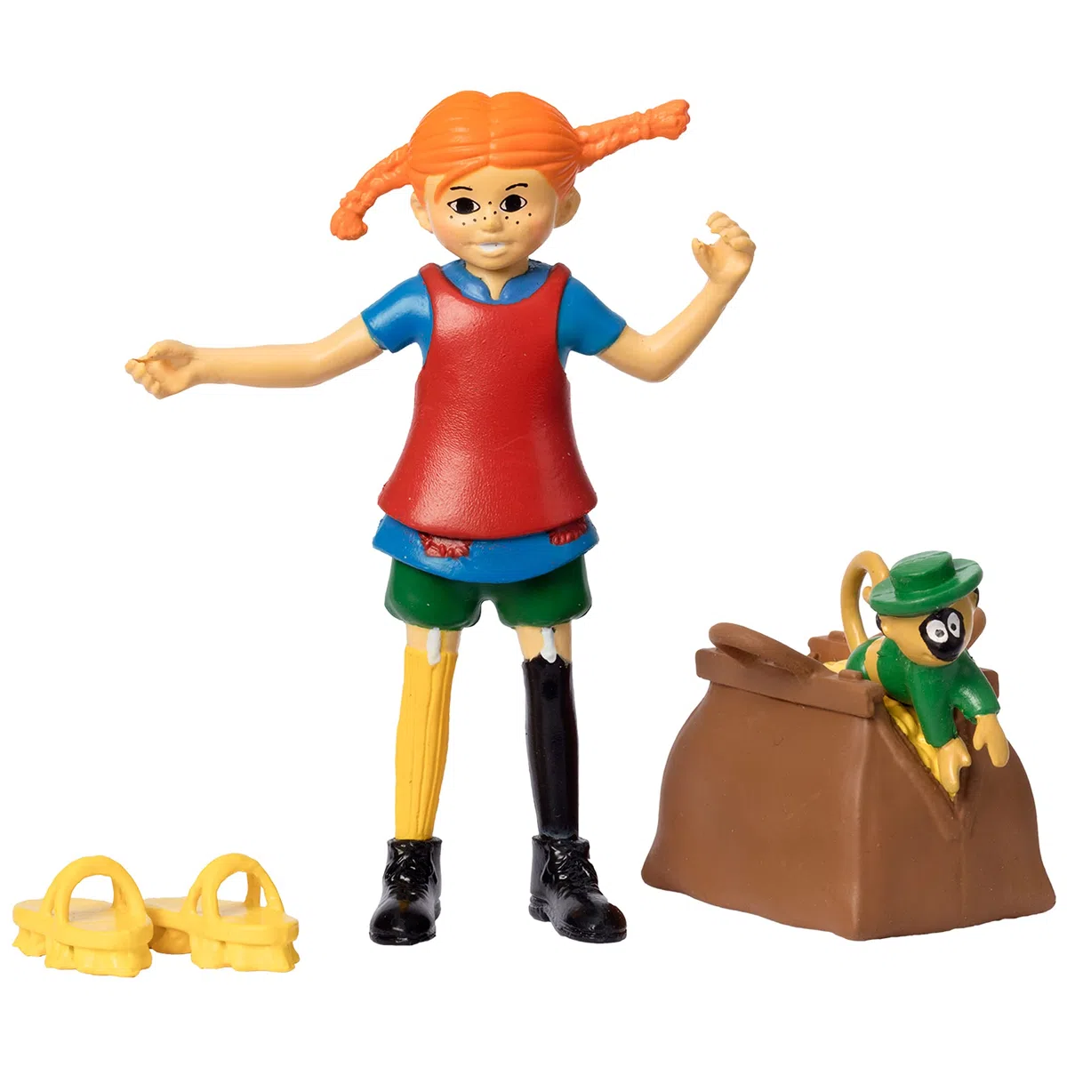 PIPPI LONGSTOCKING TOYS - Set di bambole a forma di casa delle bambole, Pippi e Mr. Nilsson, scimmietta di Pippi e Mr. Nilsson, valige con soldi, scarpe da spazzola, persone giocattolo, licenza