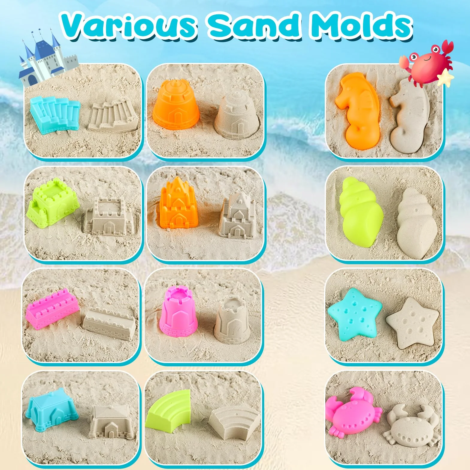 YIMORE Giochi Spiaggia Bambini, 28 PCS Sabbia Giocattoli da Viaggio con Secchiello Pieghevole Bambini, Giochi Mare per Bambini Ragazzi Ragazze