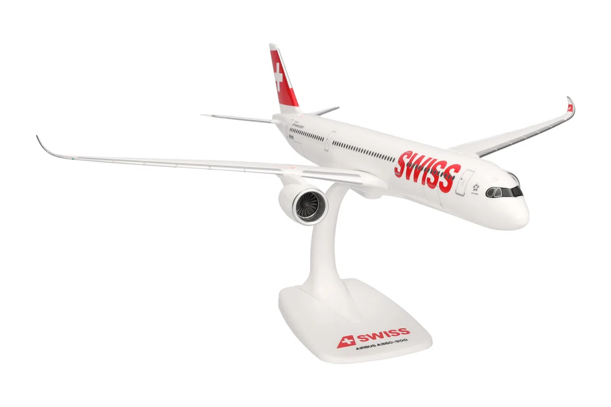 Herpa modello di aereo Swiss International Air Lines Airbus A350-900, in scala 1:200 - Snap-Fit, pezzo da collezione, miniatura deco, statuetta con supporto in plastica