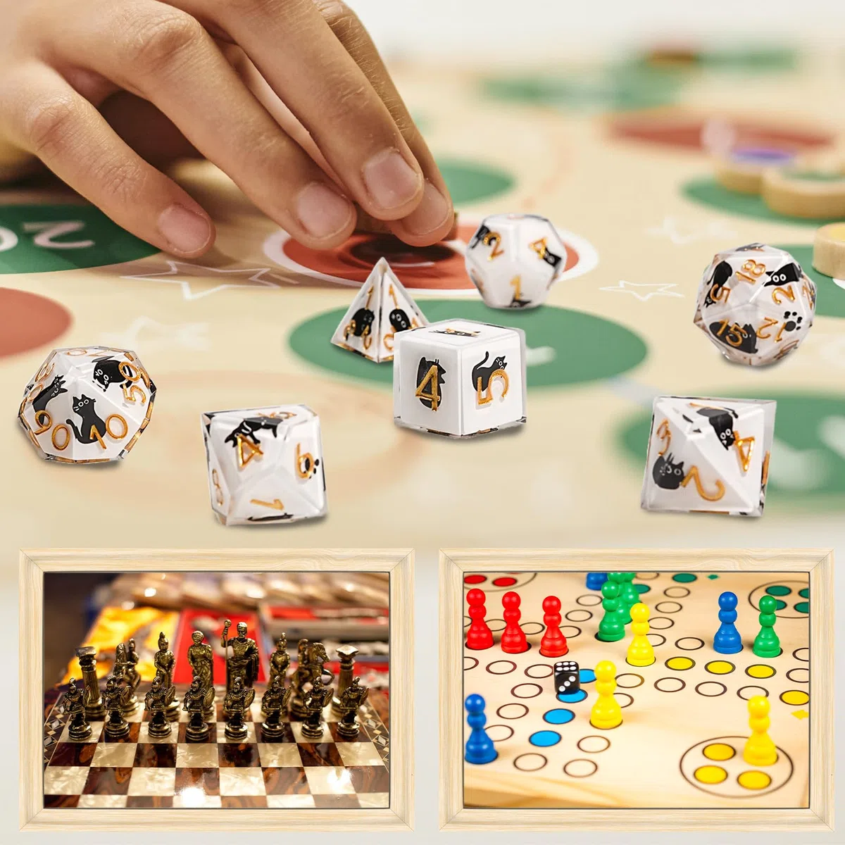 DND - Set di 7 dadi in resina poliedrici, a forma di gatto, con bordo affilato, in resina poliedrica, con confezione regalo, per giochi di ruolo e giochi di ruolo DND MTG