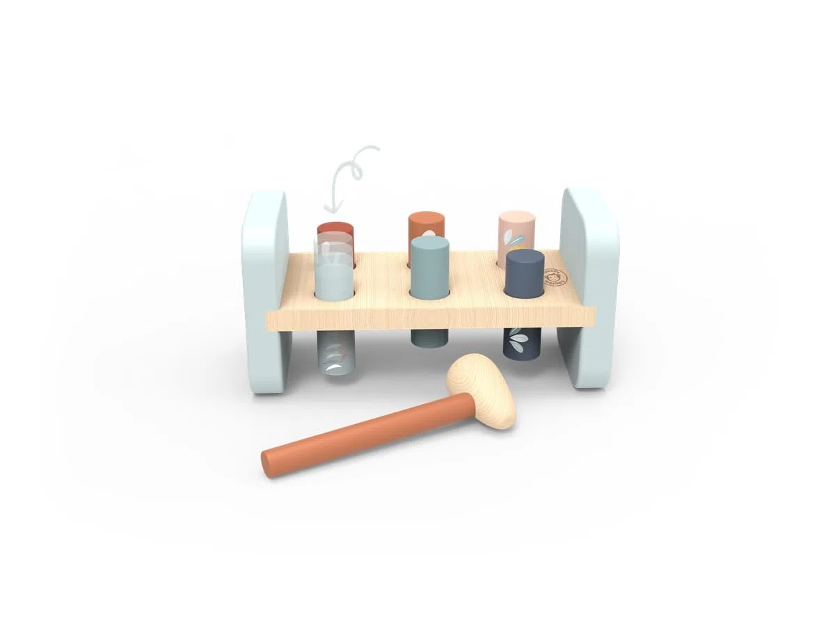 Speedy Monkey SP1014 - Panca a Martello, 21,7 x 9,5 x 11 cm, Giocattolo in Legno per Bambini, con Cura, Ottima Idea Regalo