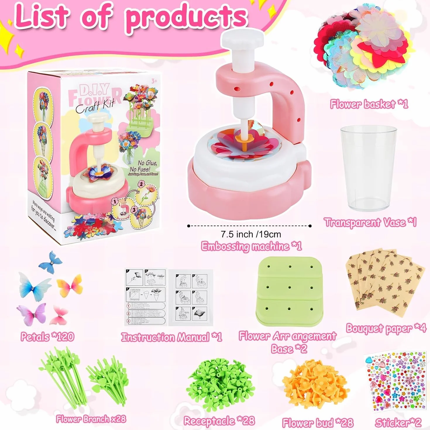 TOSUTO Il Laboratorio dei Fiori,Bouquet Fiori Bambini,Giocattolo Creativo con Macchina per la Produzione di Fiori Bambini,Bouquet Esclusivi per Ragazze dai 3 ai 9 Anni e Regalo di Compleanno - Rosa