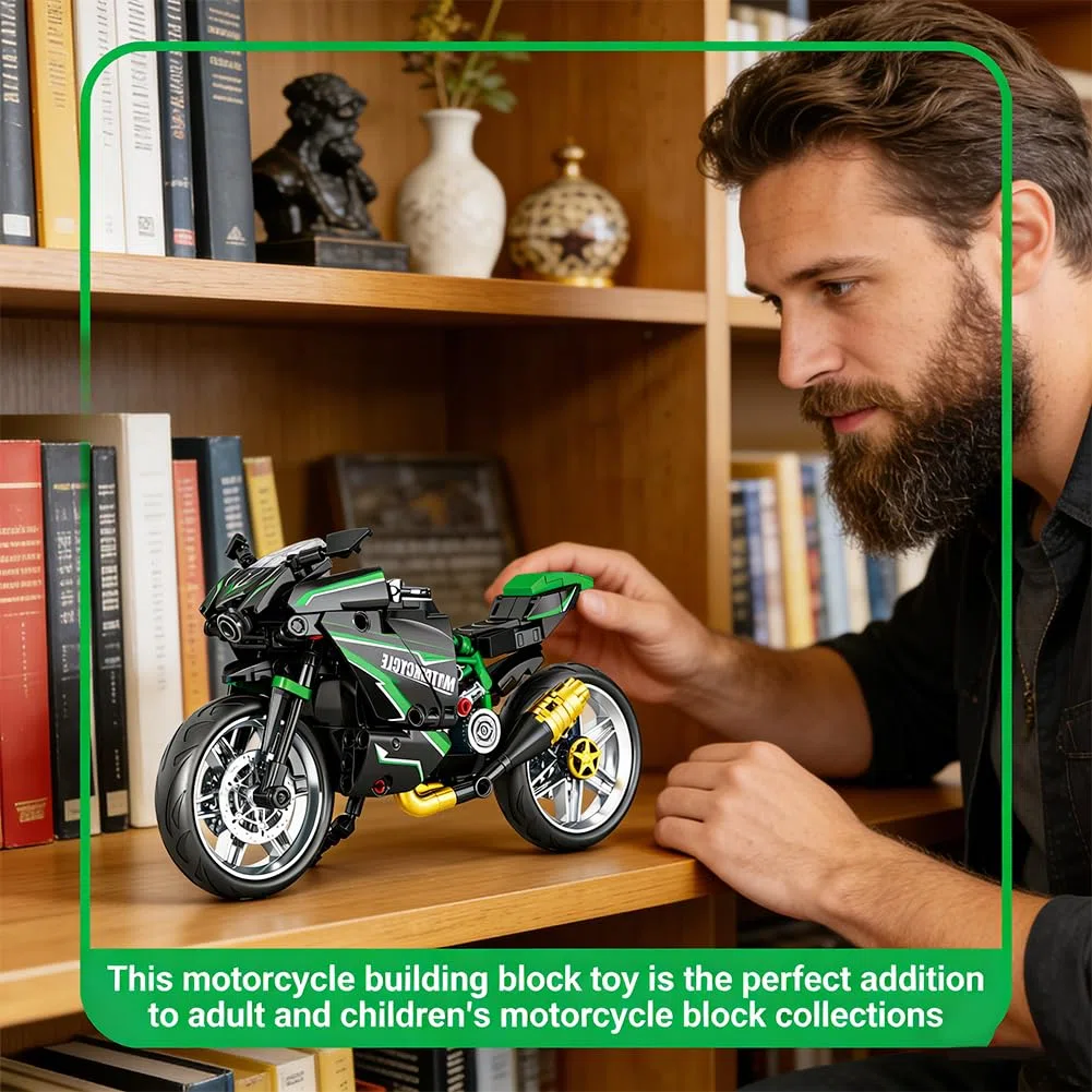 Motociclette Costruzione Modello,Collezionare Blocchi Da Costruzione Modello, Per Supermoto, Tecnica Da Corsa, Superbike,Regali Per Adulti e Bambini, Decorazioni Per l'Ufficio, 14+ (green)