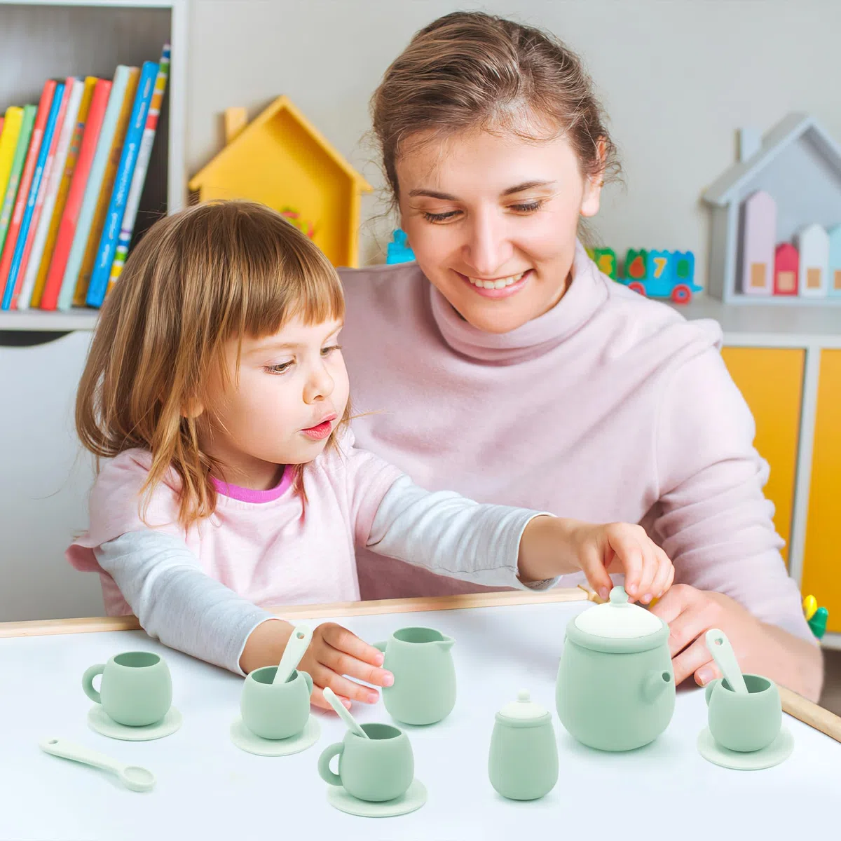 MCGMITT Set da Tè per Bambini 15 Pezzi, Servizio da Tè in Silicone Senza BPA, Gioco di Imitazione Tea Party Accessori Cucina con Teiera Tazze Giochi Educativi Montessori Regalo Bambina Bambino 3+ Anni