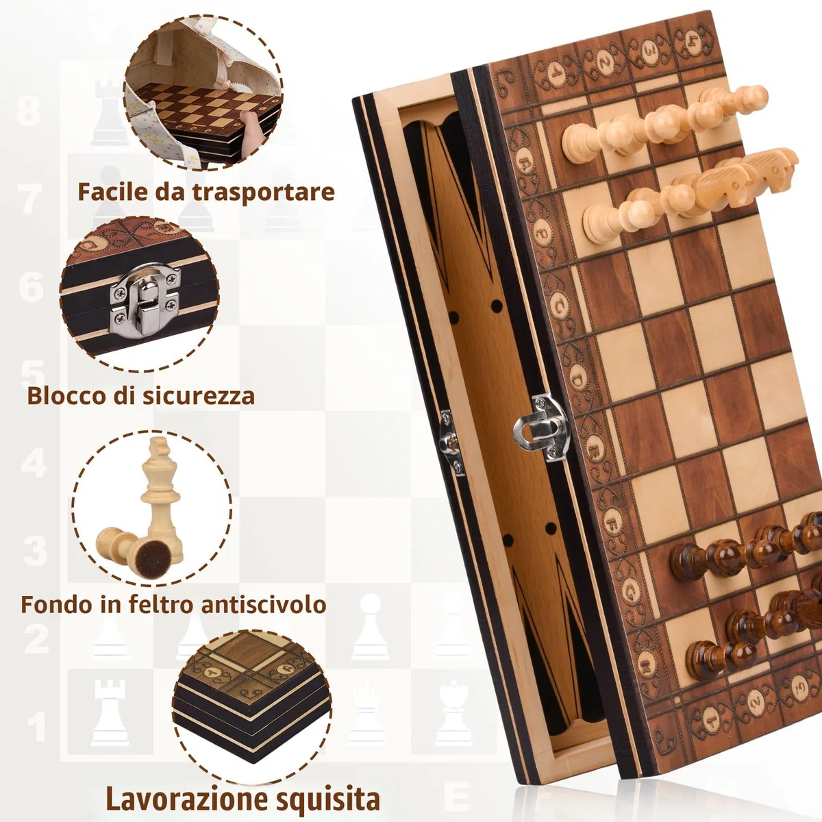 Scacchiera in Legno,3 in 1 Scacchiera Pieghevole,Magnetici Scacchi, Backgammon, Dama per Bambini e Adulti Feste Attività di Famiglia(29 * 29cm)