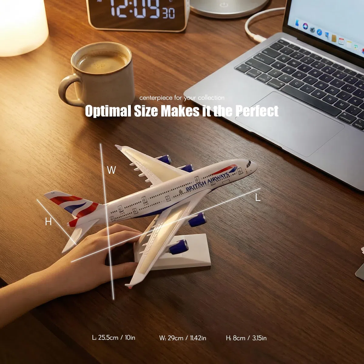 Modellino di aereo da assemblare in scala 1/280 compatibile con Airbus A380 British Airways, kit di montaggio rapido in plastica con supporto, lunghezza 25,5 cm, esposizione o come regalo