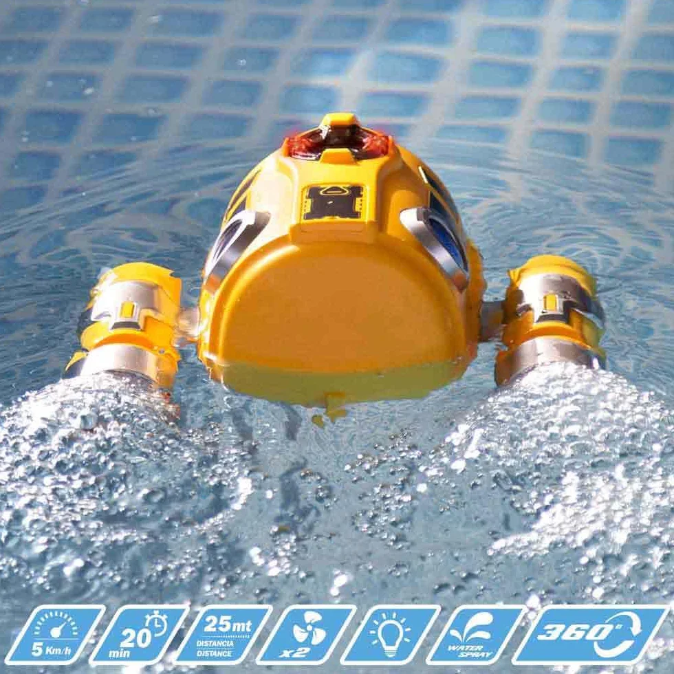 ColorBaby Subacqueo radiocomandato, 5 km/h, 25 m, rotazione a 360 gradi, con luci e spray acqua, 2,4 GHz, telecomando sommergibile, regalo per bambini, giocattoli acquatici, barca giocattolo piscina