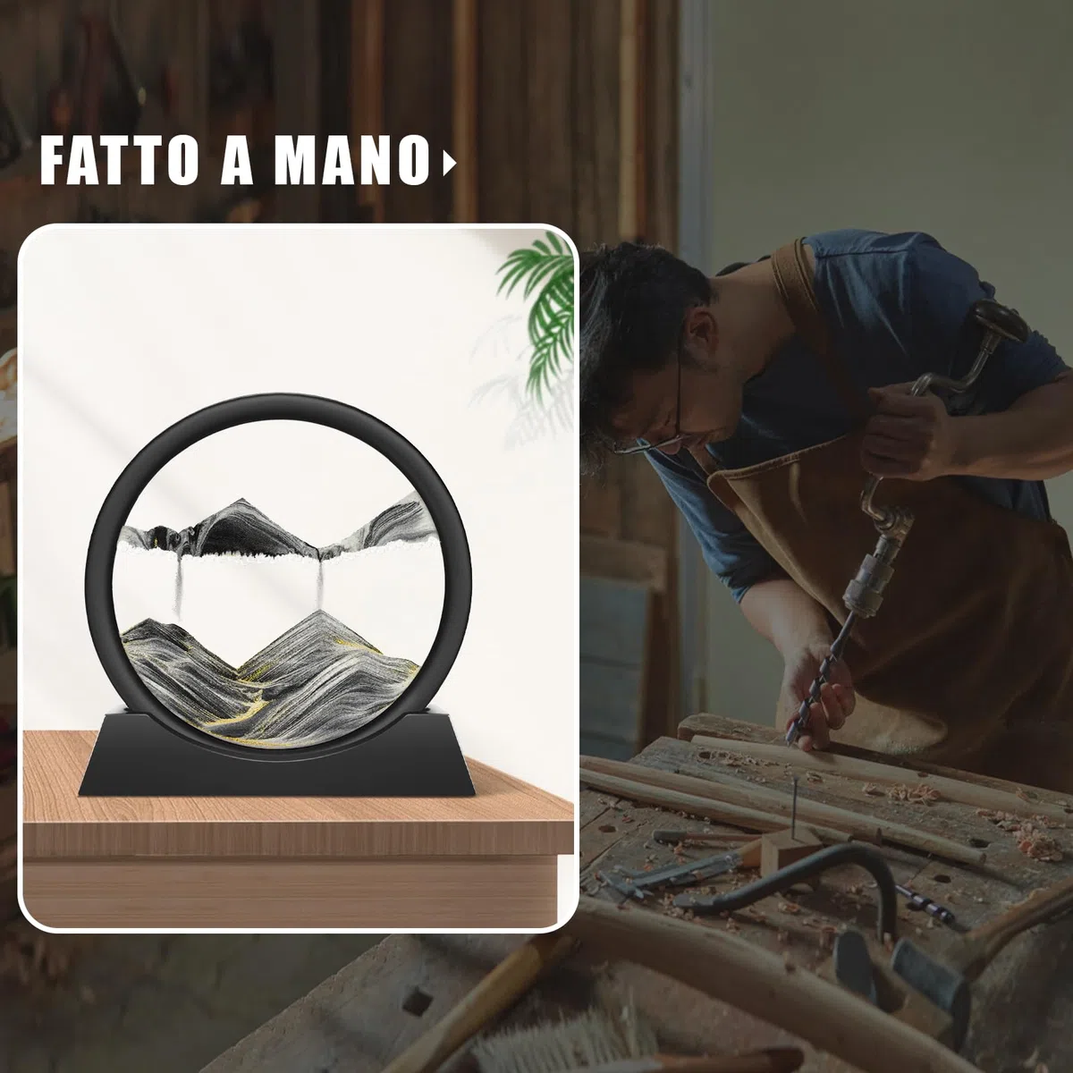 Wai Danie Pittura di Sabbia Che Scorre Quadro Sabbia Movimento sabbia dinamica 3d Hourglass Deep sea Sandscape Display Decorazioni per la Casa e l'ufficio Giocattoli da Scrivania per Adulti (nero, 7“)