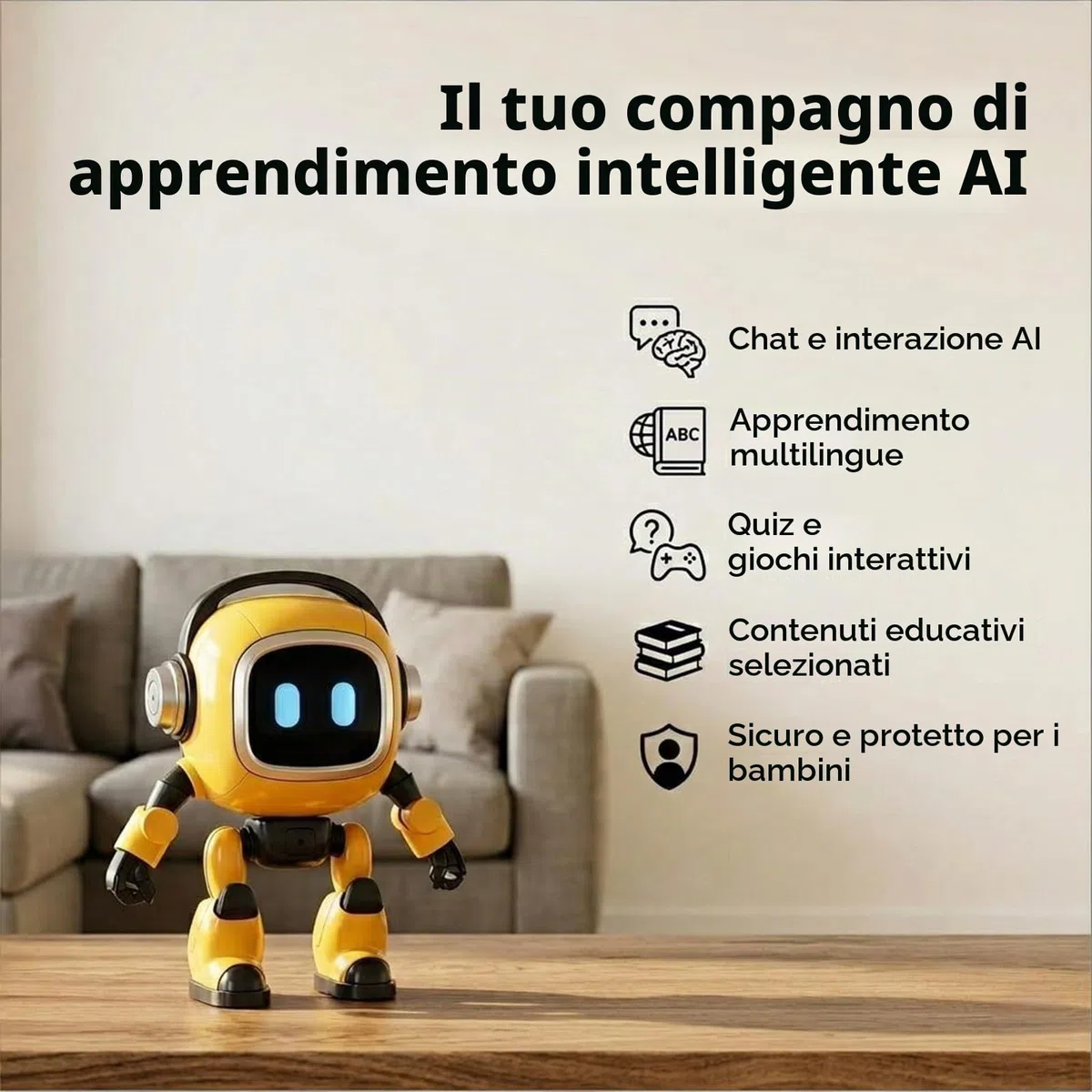 Robot Tutor Intelligente AI con 4 Principali Modelli AI e Conversazione Naturale, 37 Lingue Storia Musica Meteo Altoparlante Bluetooth, Compagno Interattivo per l'Apprendimento Domestico con Luci
