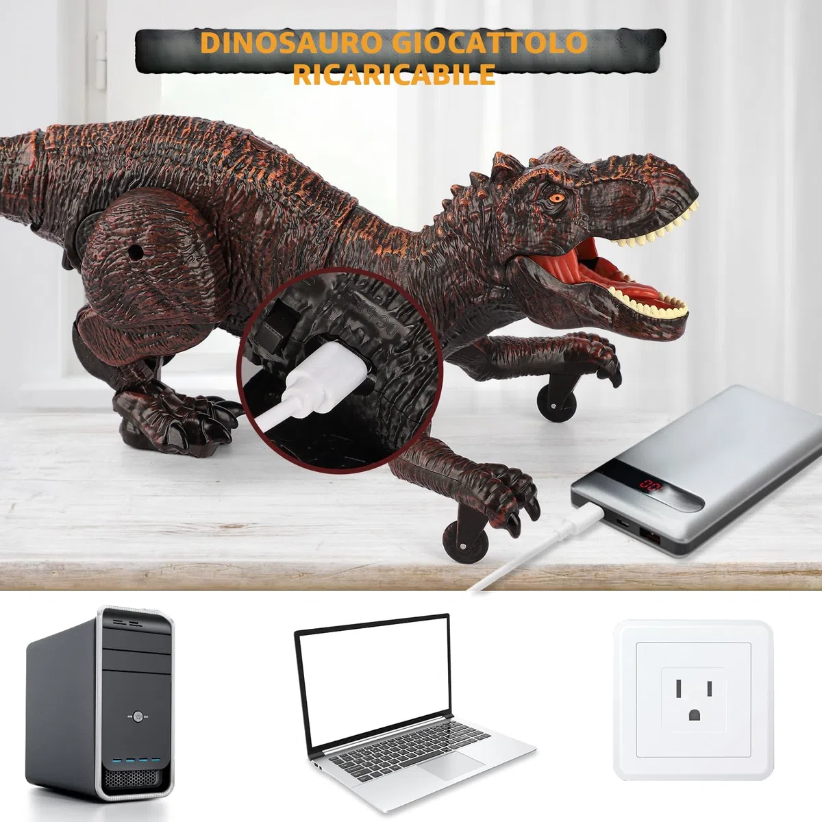 Dinosauro Giocattolo, Dinosauro Telecomandato con Spruzzare Ruggendo Camminare Giochi Bambini 6 7 8 9 10 11 12 Anni Gioco Educativi Regalo Compleanno Natale Bimbi Ragazzi Animali Drago Ricaricabile