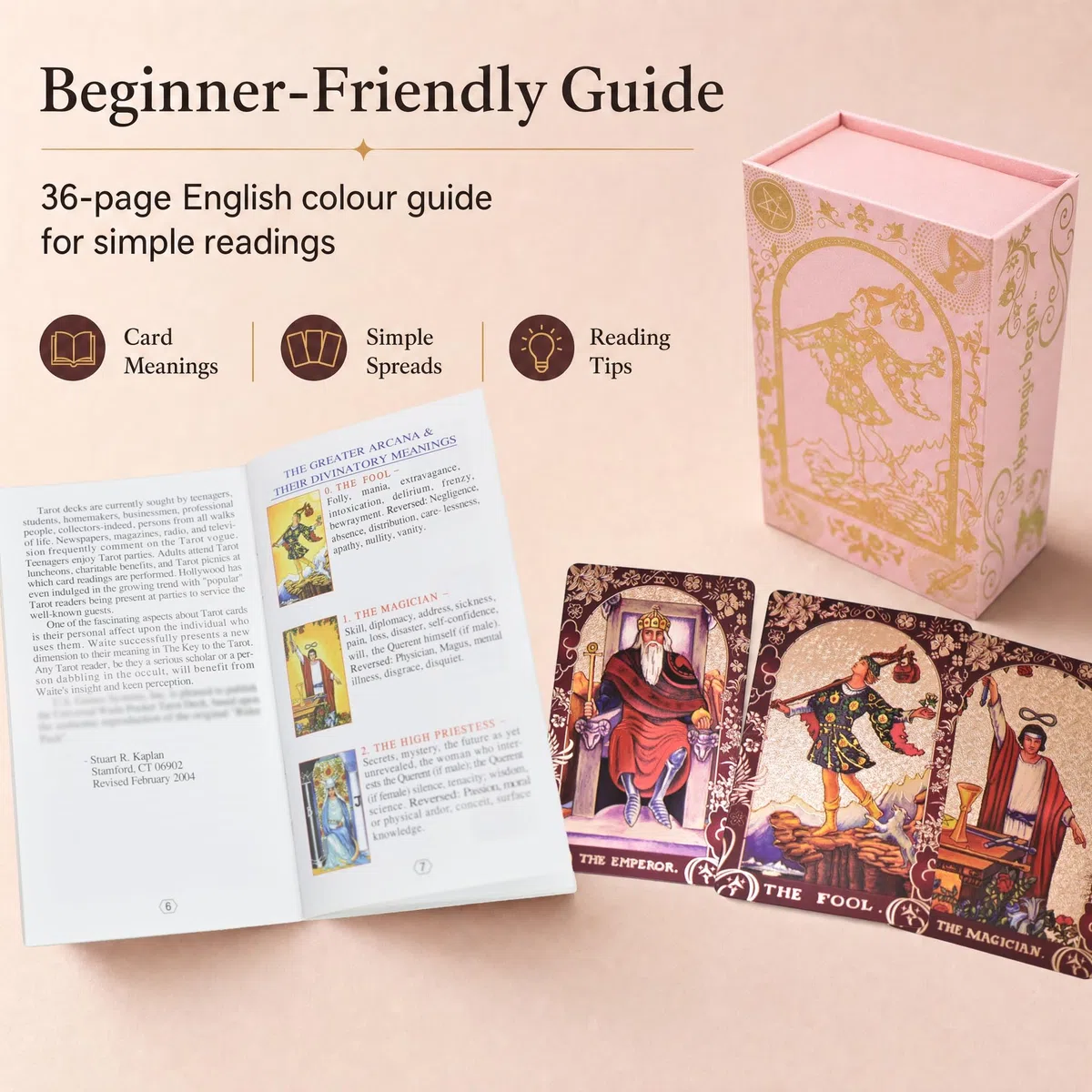 Tarocchi Inglesi Rosso Vino in Lamina d’Oro, 78 Carte + 2 Carte Bonus, Mazzo Tarot Impermeabile in PVC con Guida Illustrata da 36 Pagine