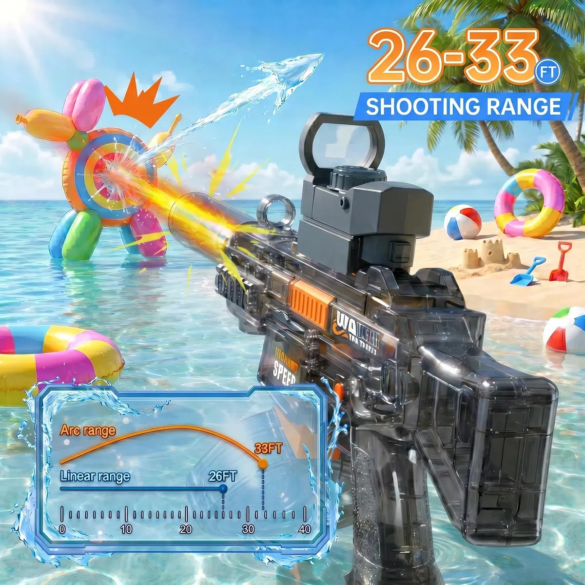 Pistola Ad Acqua Elettrica Per Bambini, Fucile Ad Acqua Automatica Con Gittata Fino 10M, Electric Water Gun luce LED giocattoli regali per adulti ragazzi ragazze (UMP45 Nero)