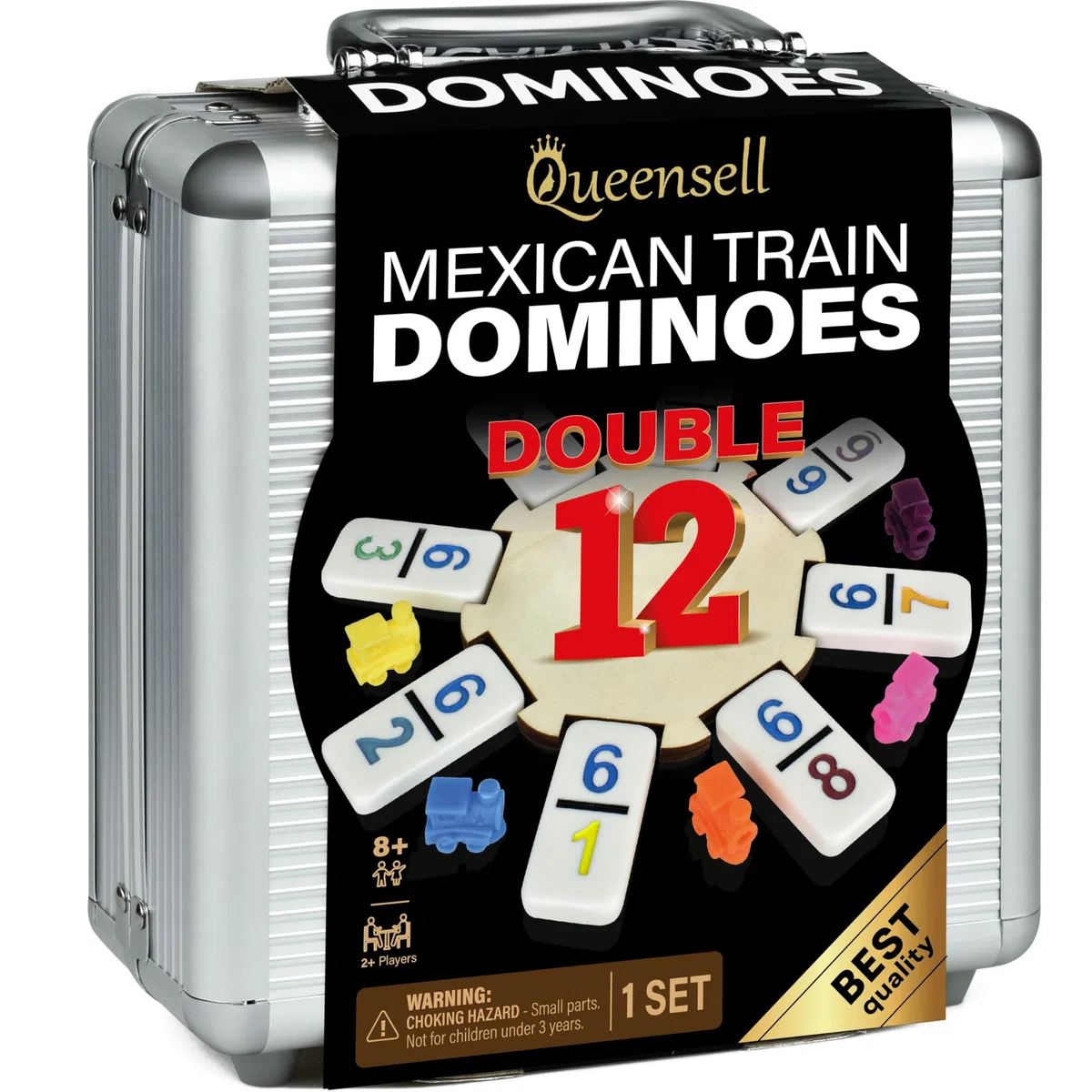 Queensell Set di domino con treno messicano per adulti, set di domino con numeri per giochi da tavolo classici, set di domino doppio con 12 numeri per giochi di famiglia, set domino 91 piastrelle con