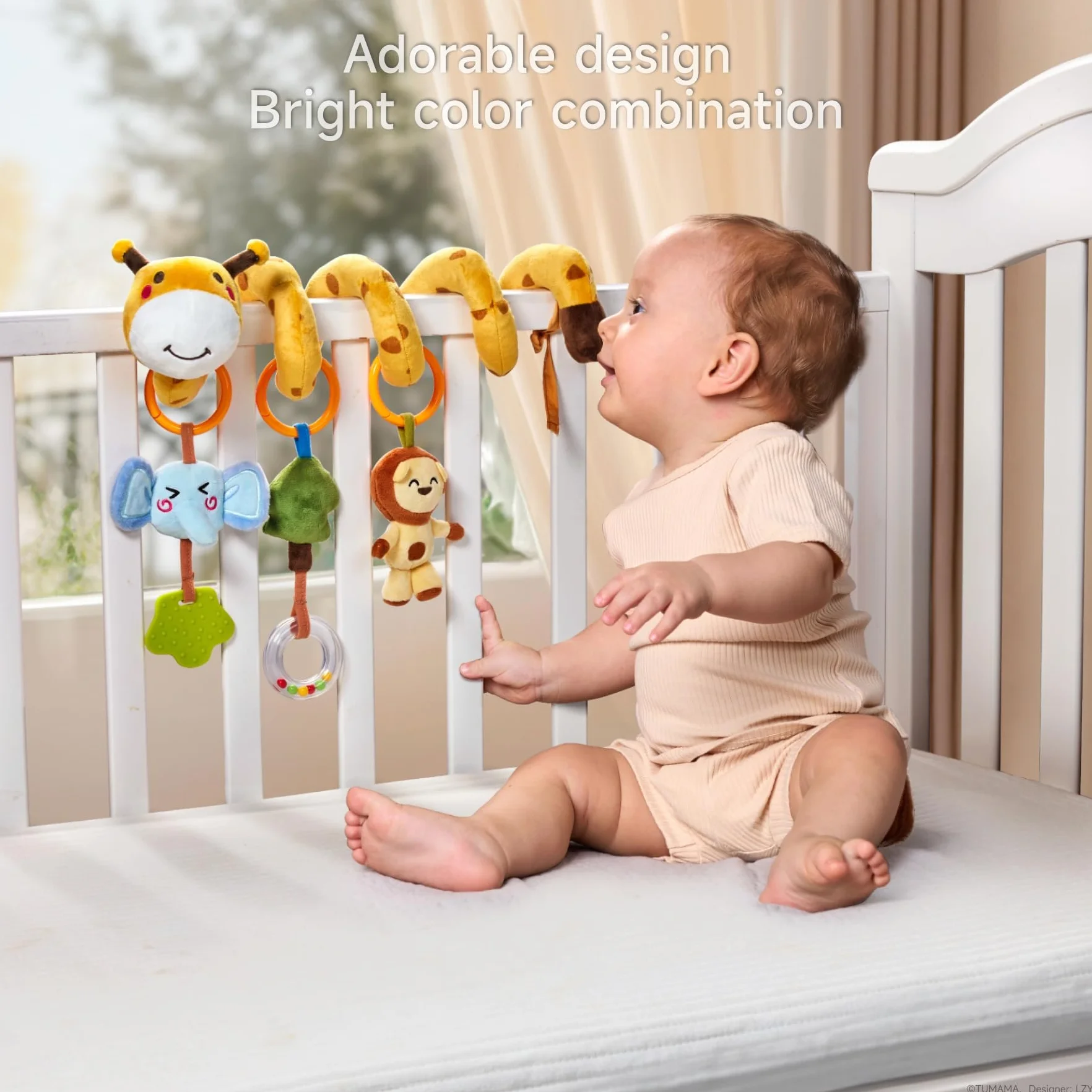 TUMAMA Kids Giraffa Spirale Carrozzina Giocattoli per Bambini, Neonati Seggiolino Auto Giocattoli Culla Passeggino Appeso Giochi, Peluche Sonaglio Sensoriale Giocattolo Regalo per Bambini e Bambine