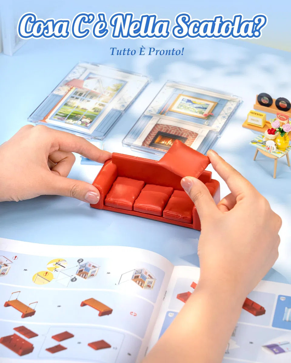 Rolife Super Creator DIY Casa in Miniatura Kit per Casa delle Bambole di Decorazione, Casa Piccola Natale Regalo di Compleanno, Kit Modellismo per Adulti (Country Blue Lounge)