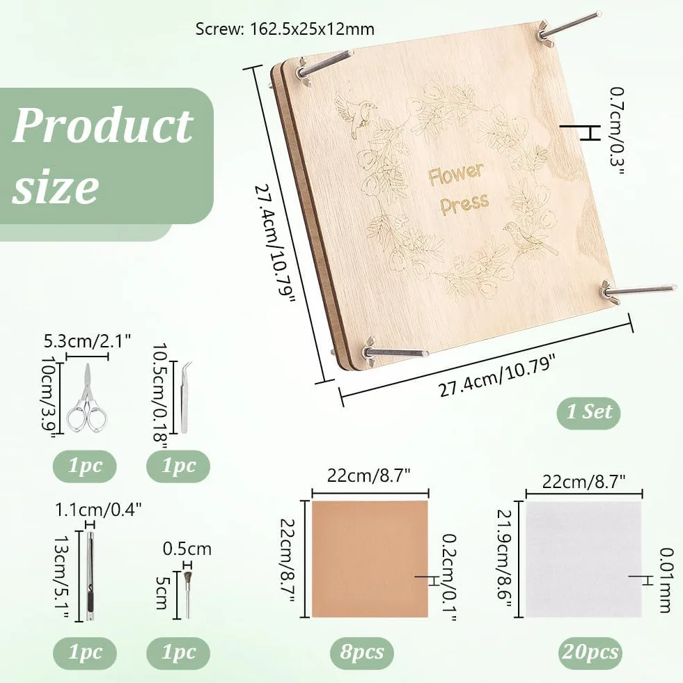 PH PandaHall Kit per La Stampa di Fiori In Legno, Kit per Pressare Fiori Da 9.7 x 9.7 pollice Kit per Conservazione Delle Piante A 8 strati Fai Da Te Fiore Pressato Arti e Mestieri Conservazione di