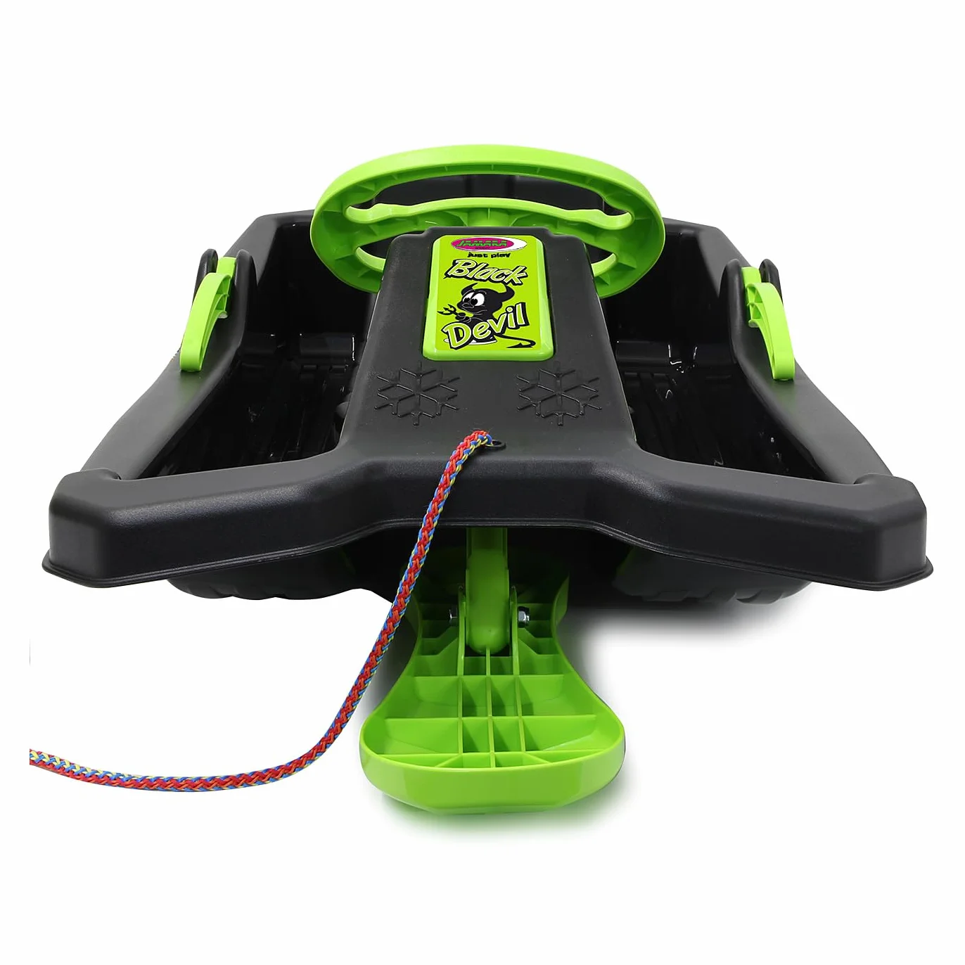 Snow Play Bob - Black Devil, Bob Neve Snowfun Invernale divertente slitta, volante, freno, freno a mano, dai 3 anni in su, comoda seduta per una posizione ottimale di scivolamento, nero