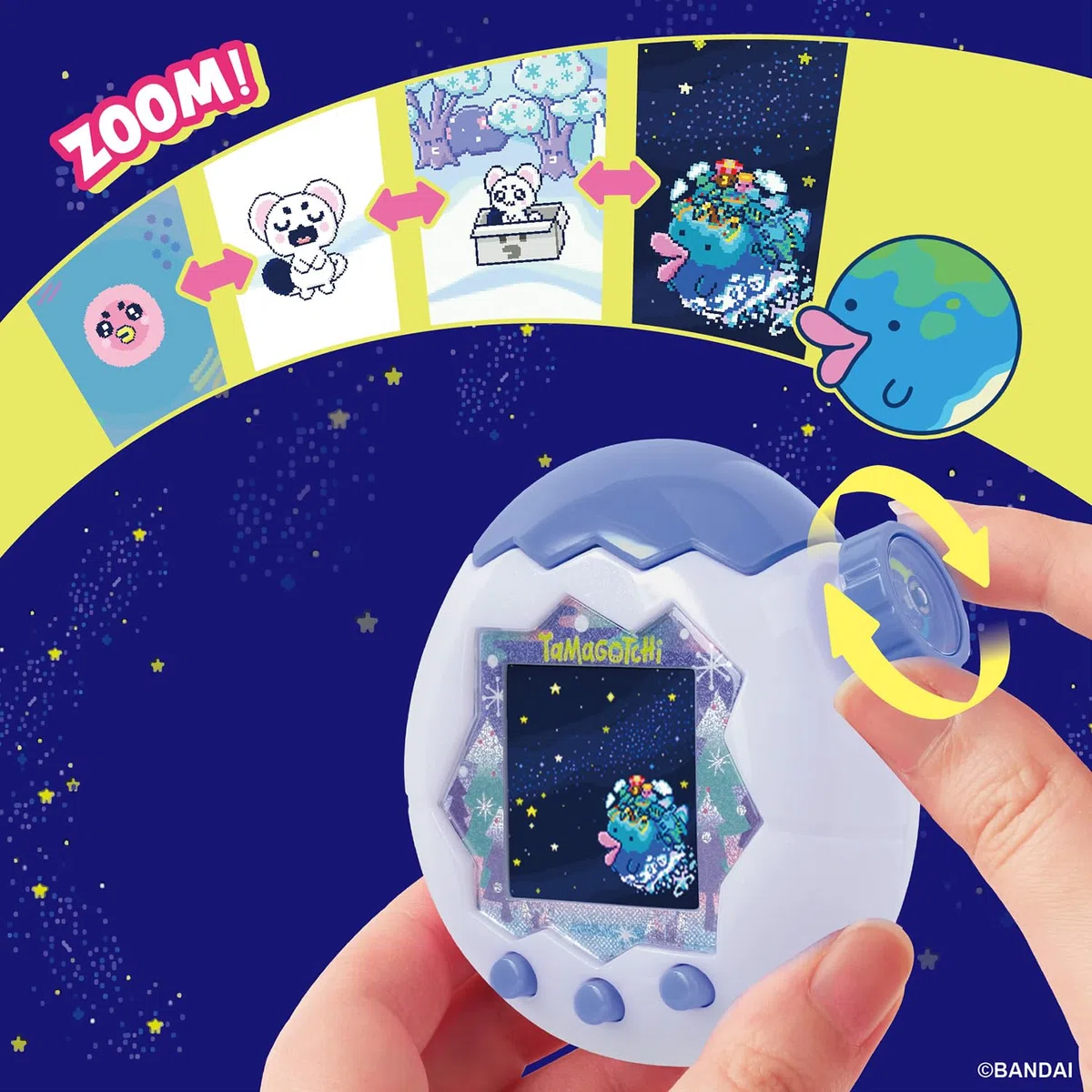 Tamagotchi Paradise White Glacier – Animale Virtuale da accudire – Tamagotchi Interattivo, rotella di zoom – Modello Ghiacciaio bianco e blu – Giocattolo per Bambini dai 6 anni in su – Bandai – 43426
