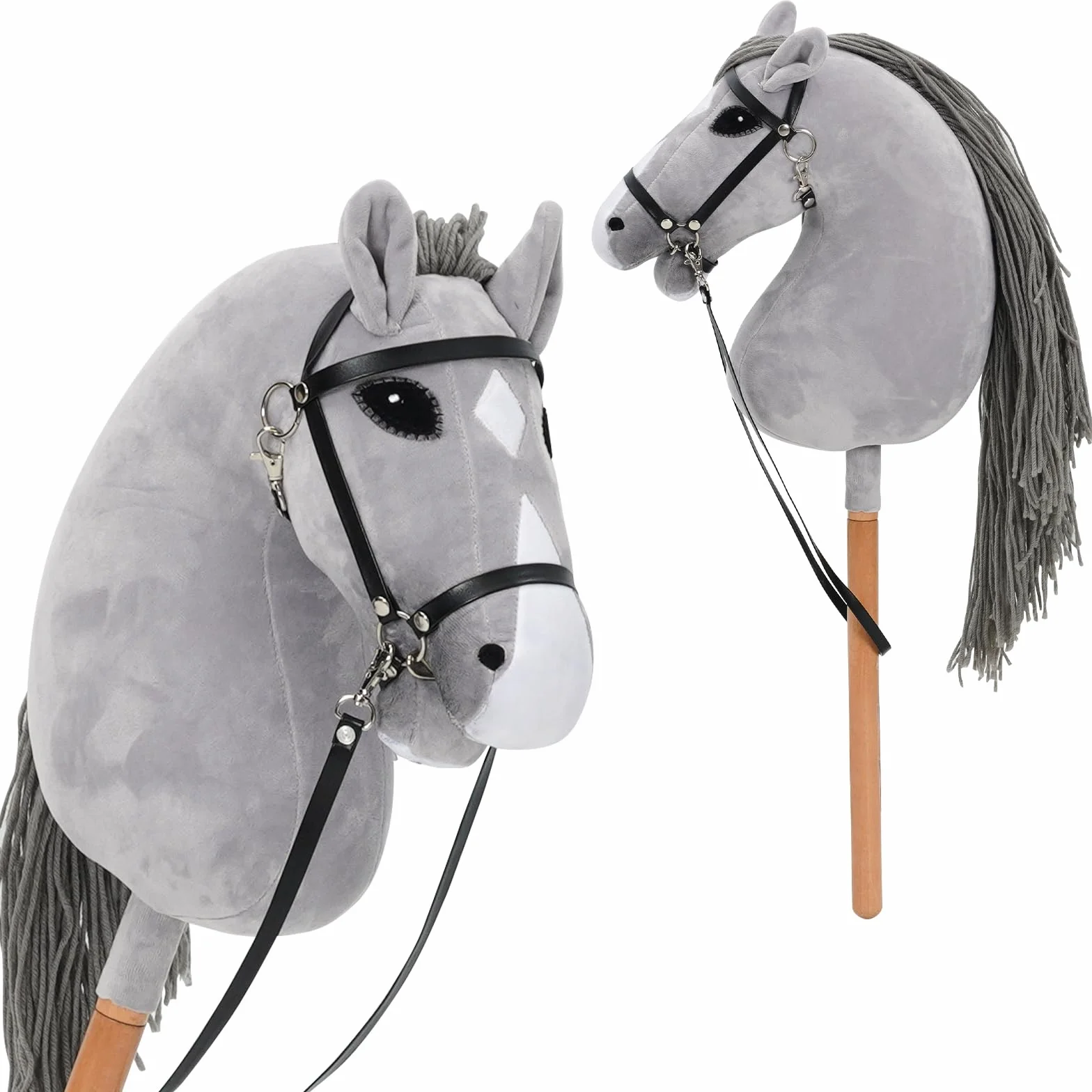 Hobby Horse per Bambini, Cavallo Giocattolo con Sella e Redini, Hobby Horse in Legno e Pelliccia per Bambini da 3 Anni