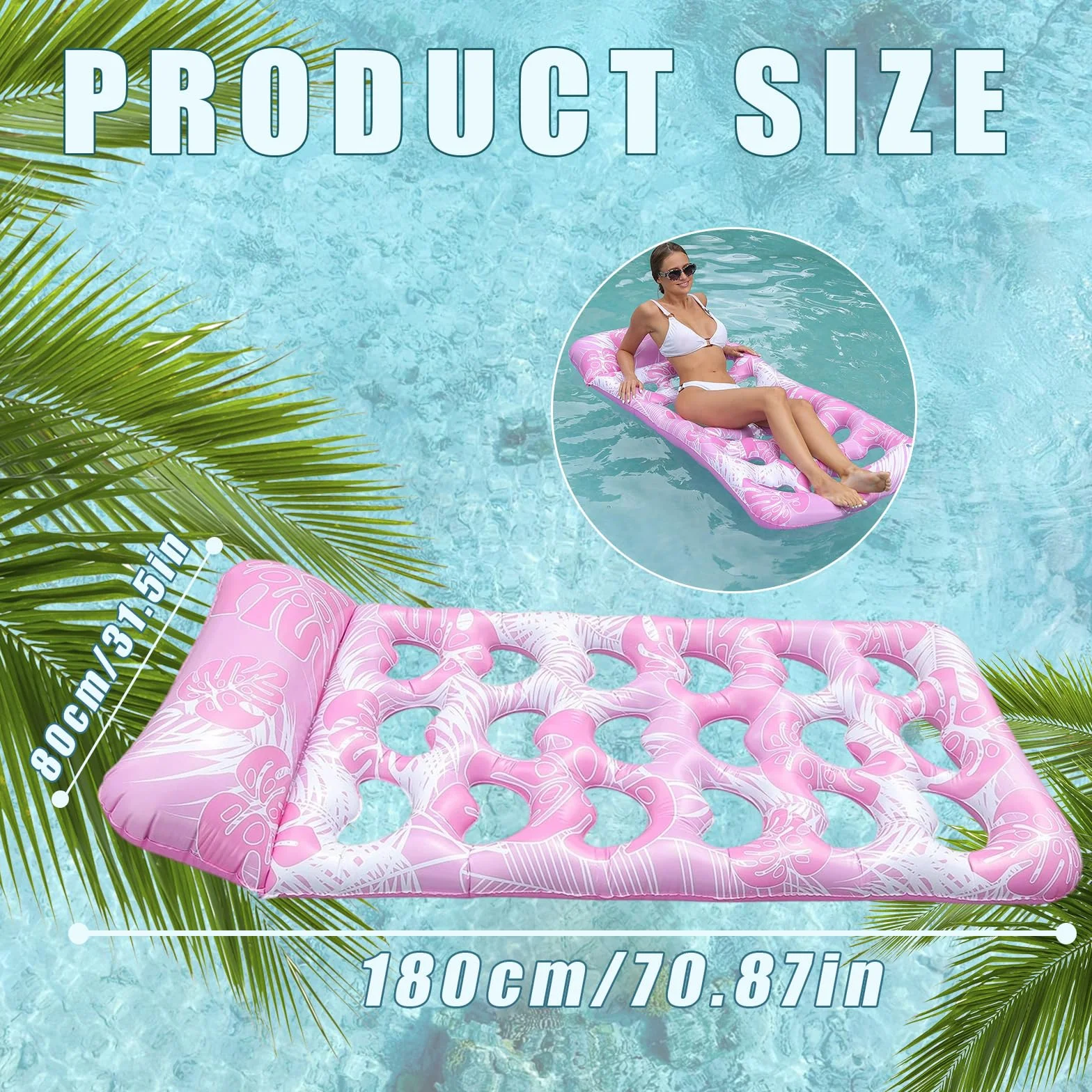 Gonfiabile per piscina – Materasso gonfiabile ad aria piscina rosa tappetino galleggiante con poggiatesta per adulti, materasso ad aria per piscina, lago e spiaggia