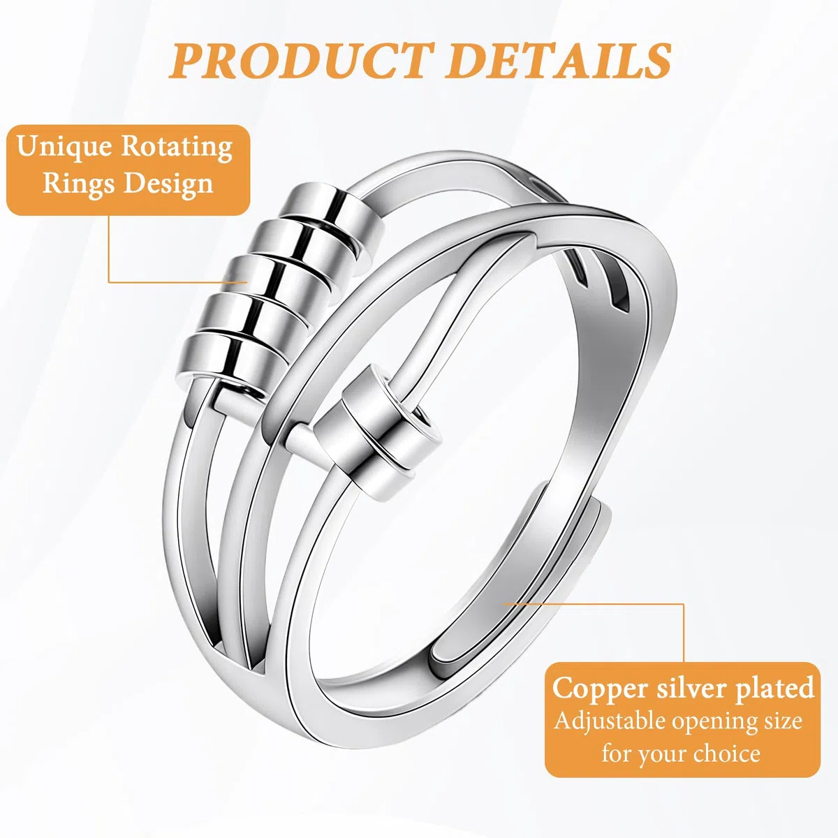 12 Pezzi Di Anello Antistress Donna Regolabili Anello Antistress Anxiety Ring Per Alleviare La Pressione Unisex Con Sacchetto Di Velluto Nero