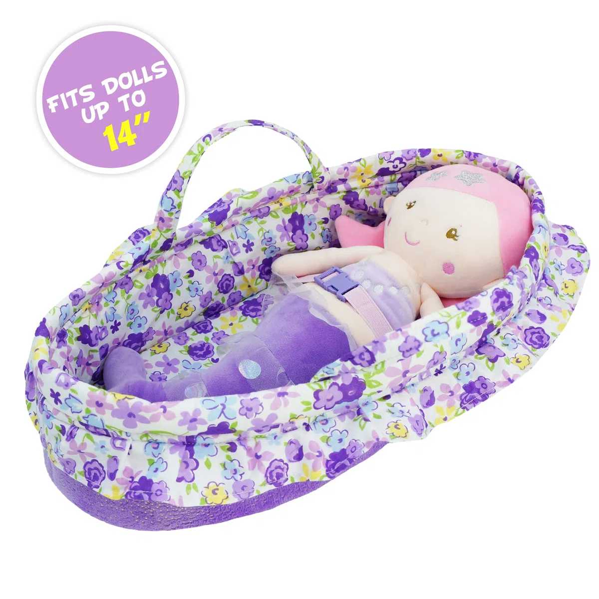 Cozy Dream - Culla portatile per bambole, adatta per bambole americane fino a 36 cm, cuscino morbido e fibbia di sicurezza inclusi, viola