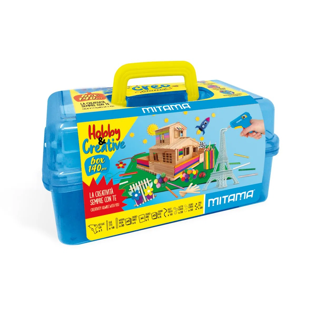 Mitama Bauletto Creativo - CREANGOLO - Hobby e Creative - 140 pz - Giochi Creativi, Gioco Formativo, Decoupage Bambini, Colle, Accessori Colorati, Glitter, Cartoncini