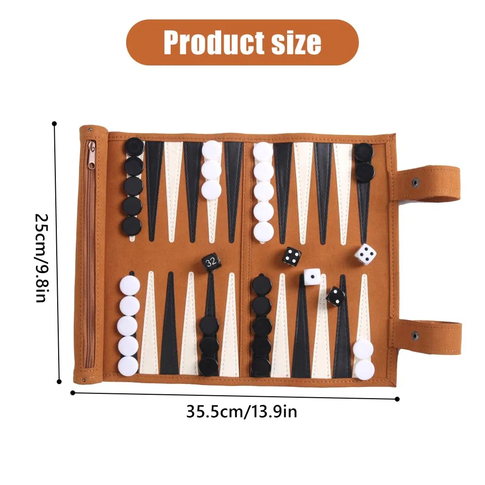 Backgammon Gioco da Tavolo, Backgammon da Viaggio, Back Gammon in Pelle, Portatili Gioco da Tavolo, Avvolgibile, Regalo Perfetto per Gli Amanti dei Viaggi, del Campeggio e Dei Picnic, 25x35cm