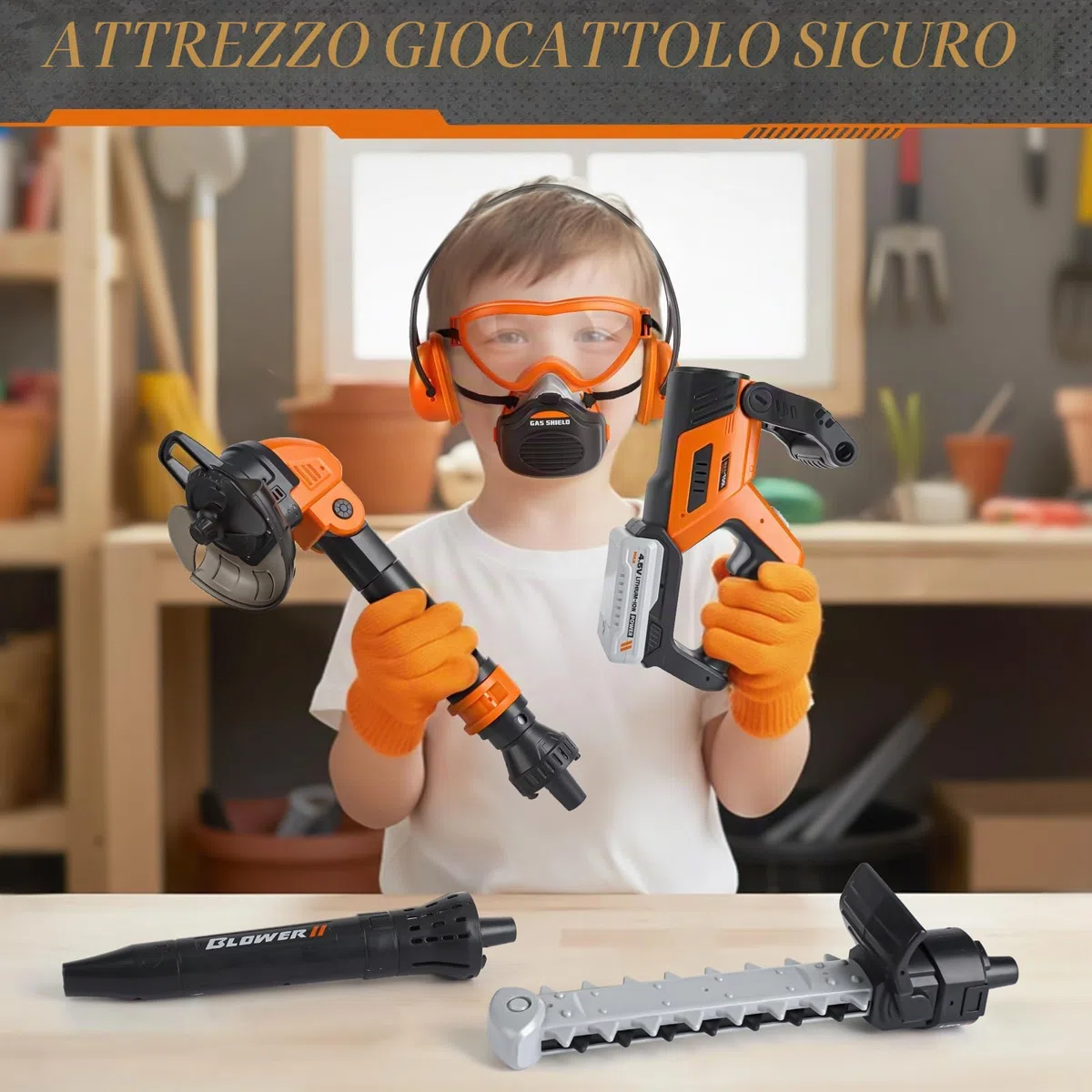 3 in 1 Attrezzi da Lavoro Bambini - Decespugliatore Giocattolo per Bambini, Motosega Giocattolo, Soffiatore Foglie, Giocattoli Bambino 3 Anni, Giochi da Giardino per Bambini