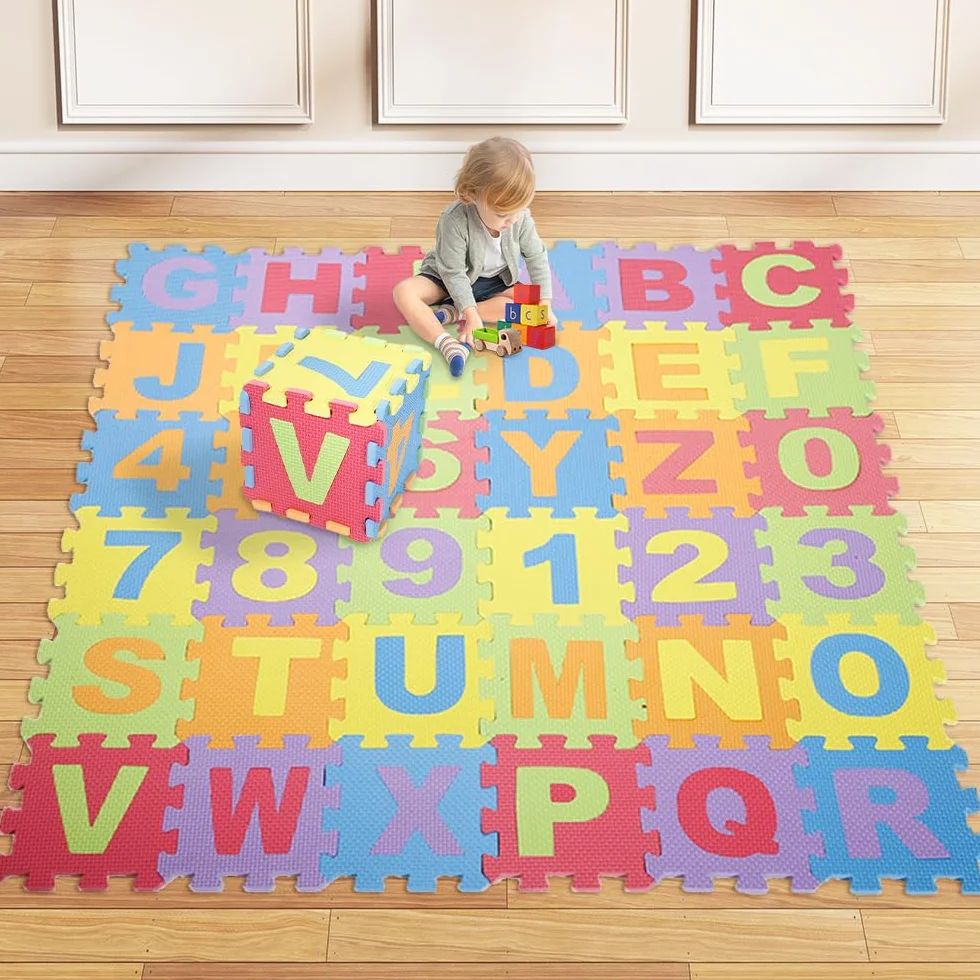 36 Pezzi Puzzle,Certificato CE,MulticoloreTappeto Gioco per Neonato in EVA Antiscivolo Non Tossico Puzzle con Lettere e Numeri