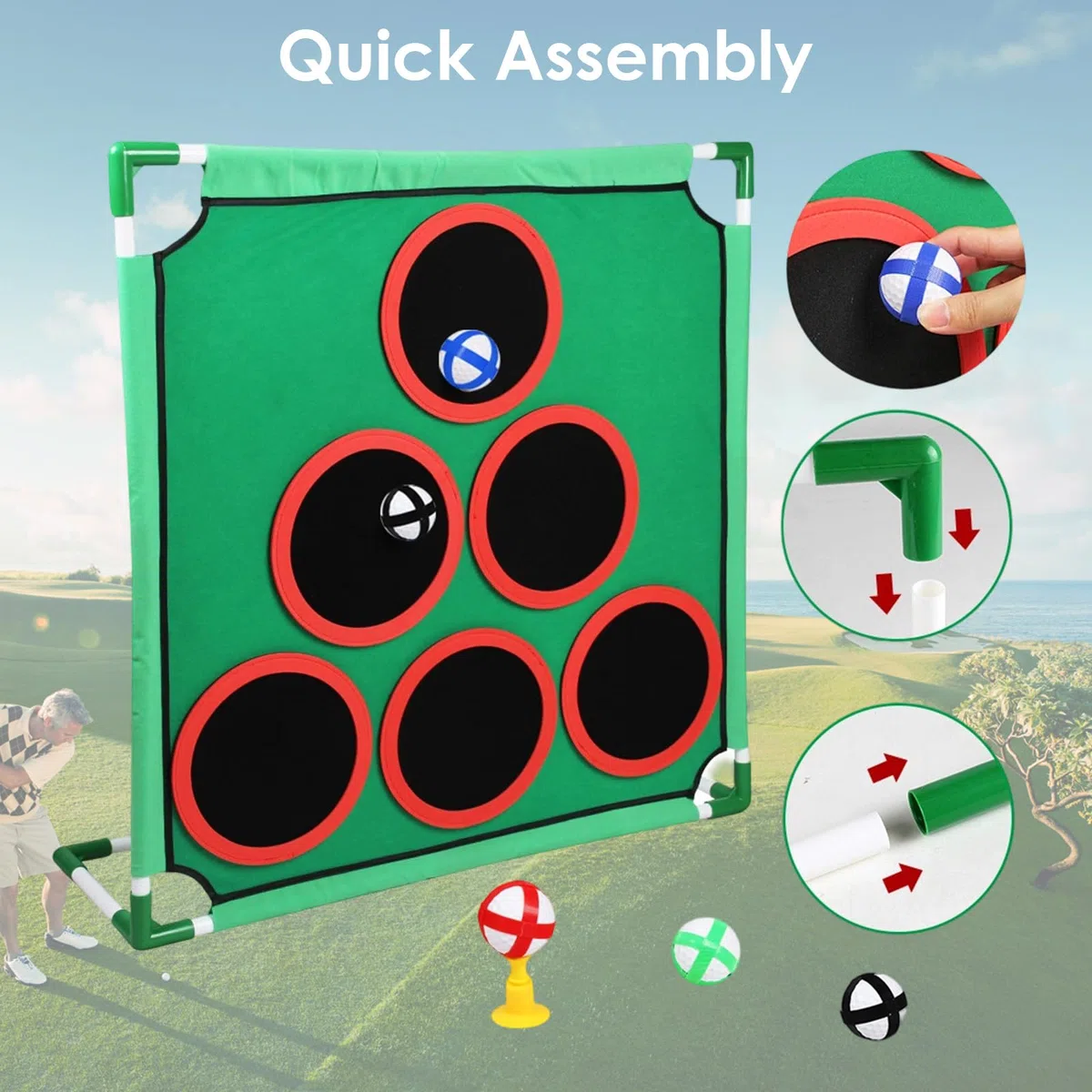 Set Mini Golf per Bambini e Adulti, Gioco con Tappetino da Putting e 20 Palline Adesive, per Interno ed Esterno, Ideale per Allenamento e Divertimento in Famiglia