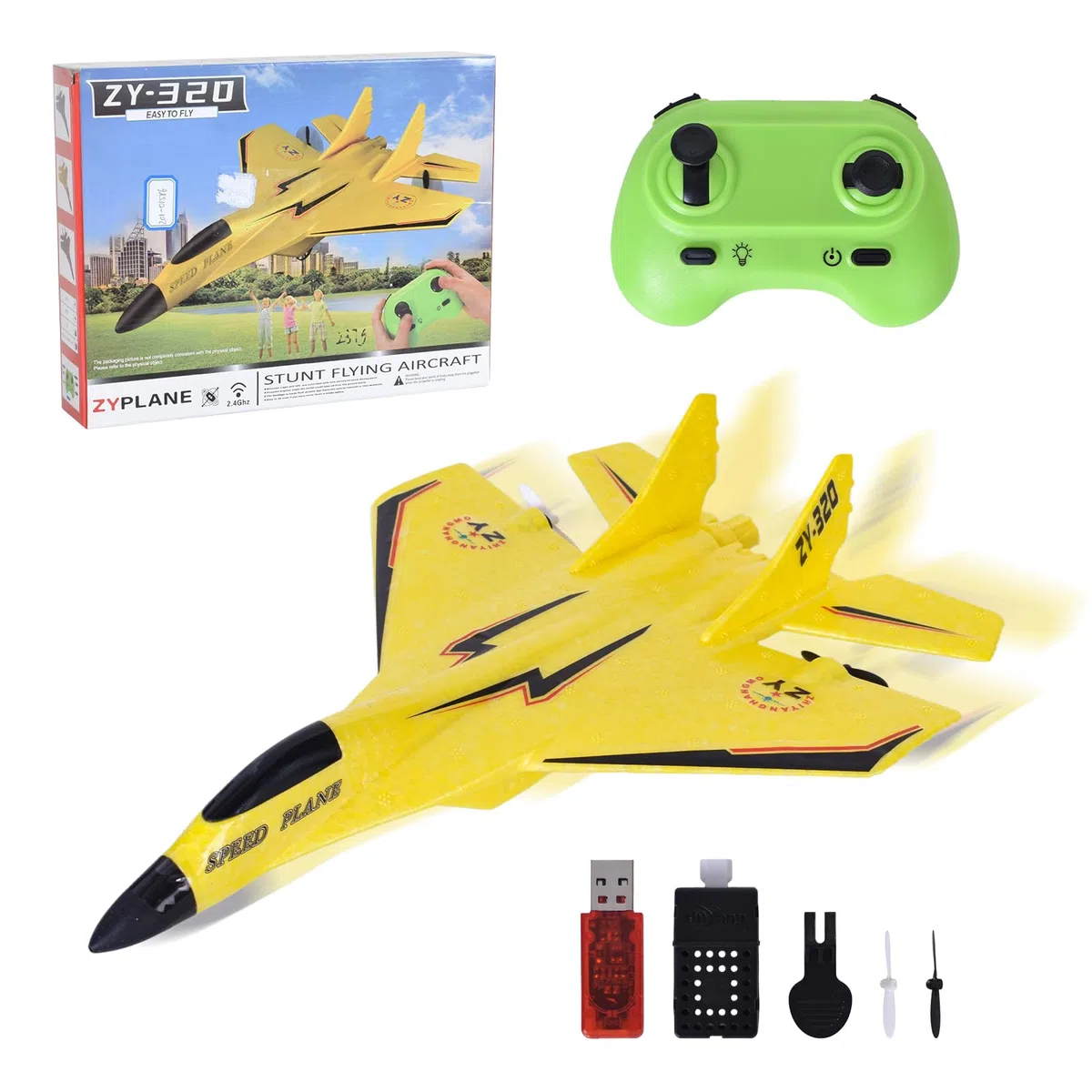 Aereo RC 2 Canali, Stabilizzatore Giroscopico da 2,4 GHz Aereo per Aliante, Facile da Pilotare per Adulti Bambini Principianti, Ricarica USB, Illuminazione Fantastica, Giallo