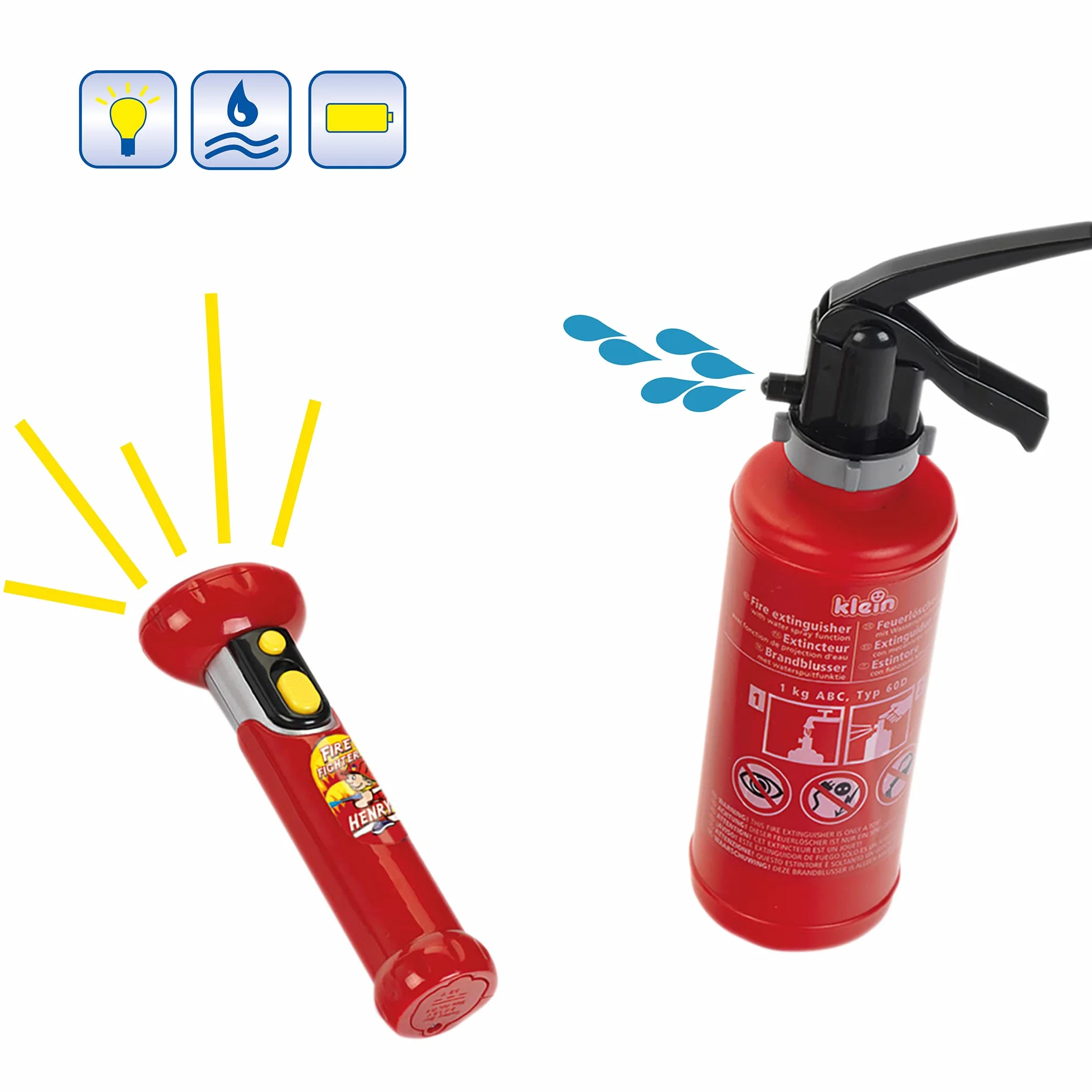 Theo Klein 8950 Set da Pompiere, 7 Pezzi, Include estintore con Funzione Spray, megafono, Torcia e Molto Altro, I Dimensioni- 40 cm x 32 cm x 9,5 cm I Giocattoli per Bambini dai 3 Anni in su