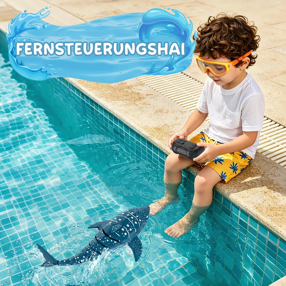 Squalo telecomandato per bambini, giocattolo squalo RC 2,4 GHz, barca squalo telecomandata con luci e movimento coda realistico, giocattolo acquatico per vasca da bagno e piscina, regalo per ragazzi e