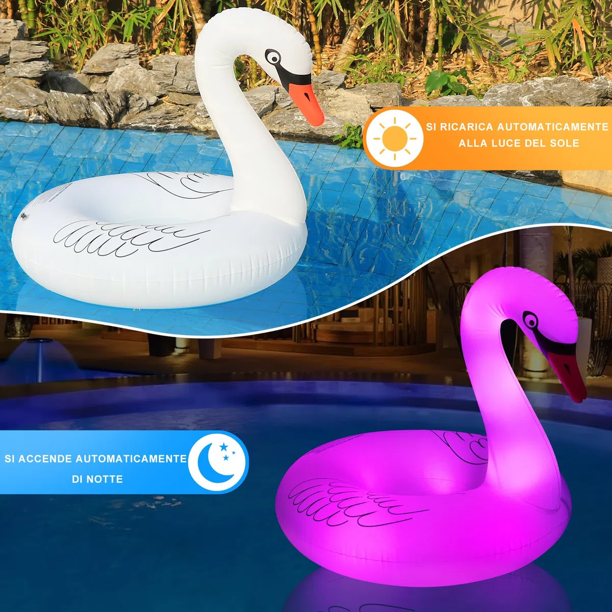 DeeprBling Cigno Gonfiabile Piscina con Luce che Cambia Colore, Cigno Gonfiabile Gigante ad Solare, Cigno Galleggiante Anello di Nuoto per Adulti, Cigno Gonfiabile per Piscina (106x106x92 cm)