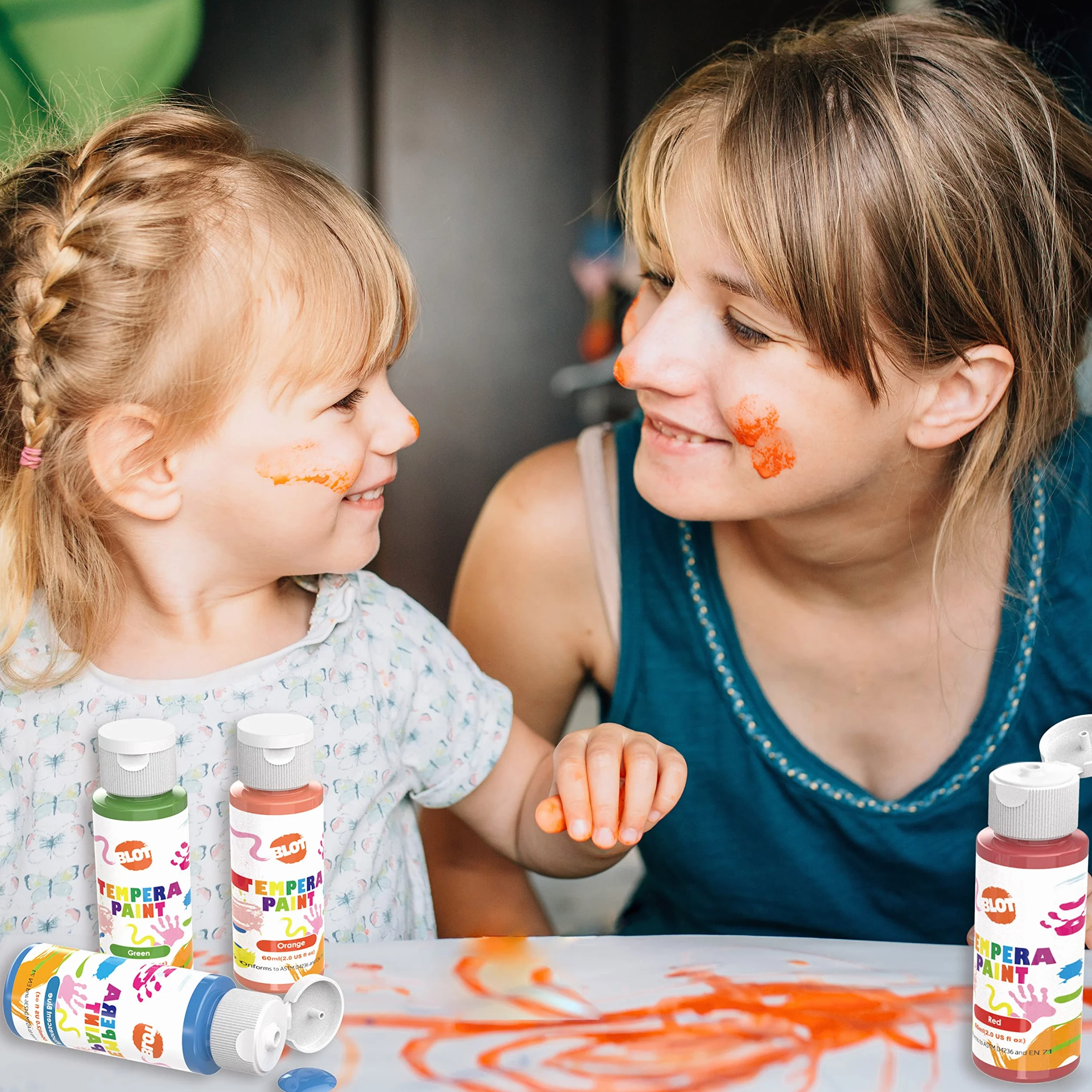 BLOT Tempera Pittura Bambini 18 Colori Lavabili Colori a Dita Atossici Tempera Vernice con Fluorescente Glitter Metallico per Dipingere Poster Fai da Te