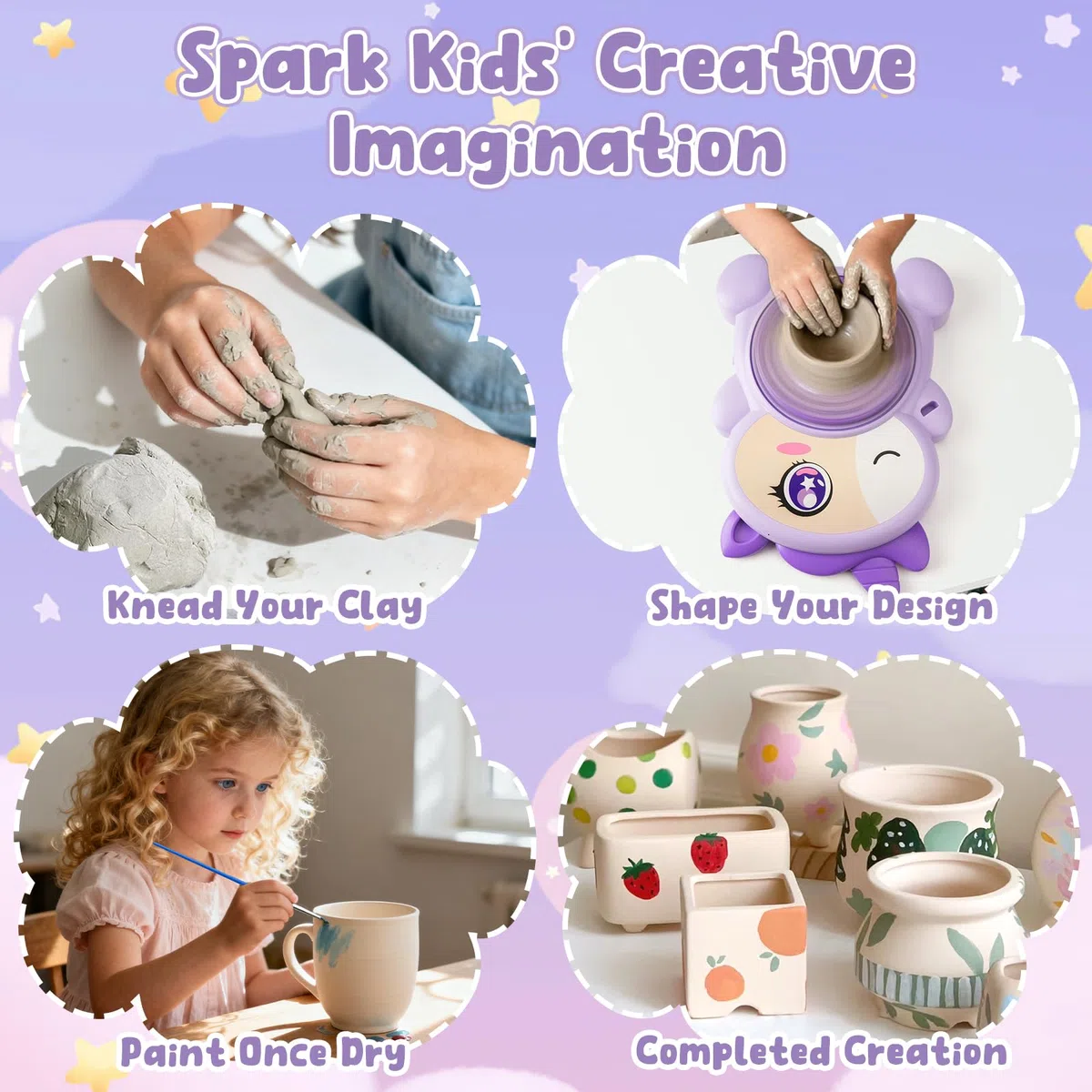 Tornio per Ceramica per Bambini-Kit Completo per Pittura e Laboratorio Artistico con 2 Impasti d'Argilla Autoindurente-Giocattolo Creativo per Ragazze e Ragazzi 6-14 Anni-Regalo Natale e Compleanno