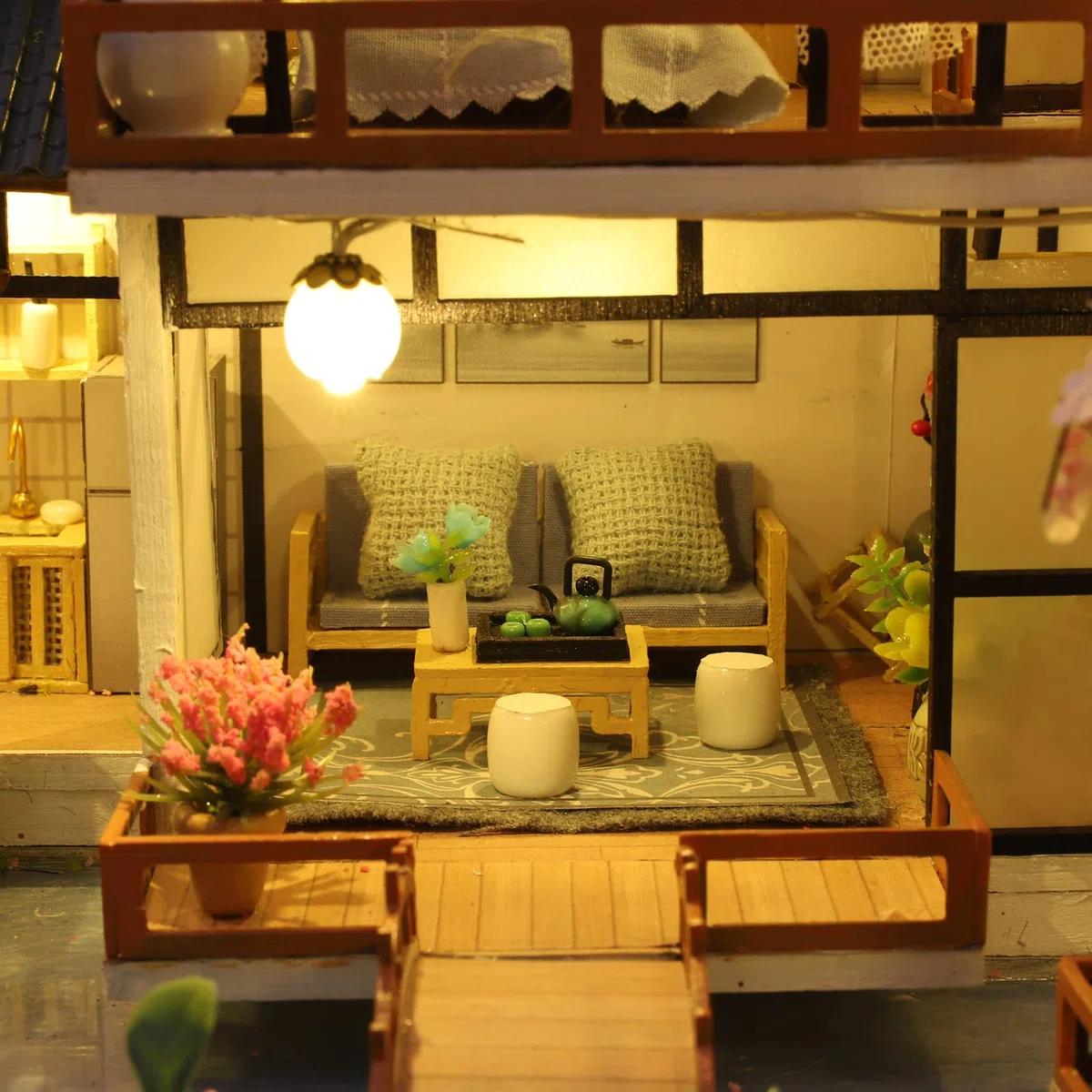 Cuteefun Kit Casa in Miniatura per Adulti da Costruire, Modello di Mini Casa Fai-da-Te con Mobili Copertura Musica e Strumenti, Idea Regali Artigianale Creativi (Villa Orientale)