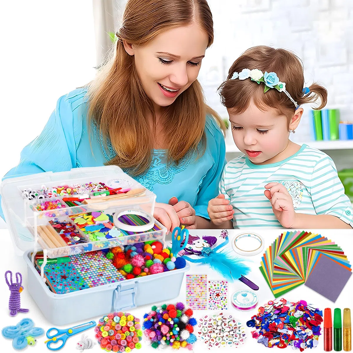 Purpledi 3300+ Pezzi Lavoretti Creativi, DIY Art Craft Set, Paillettes, Kids Mestiere Fai da Te Decorazioni Giocattoli, Giochi Creativi Bambini 3+Anni (A)