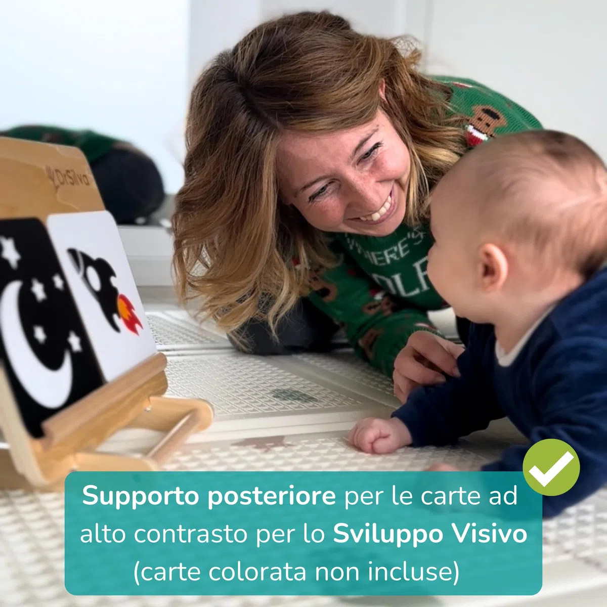 DrSilva Specchio Montessori per Neonati 0-3-6-9-12 mesi Ideale per il Tummy time | Giochi educativi in legno Montessori per bambini
