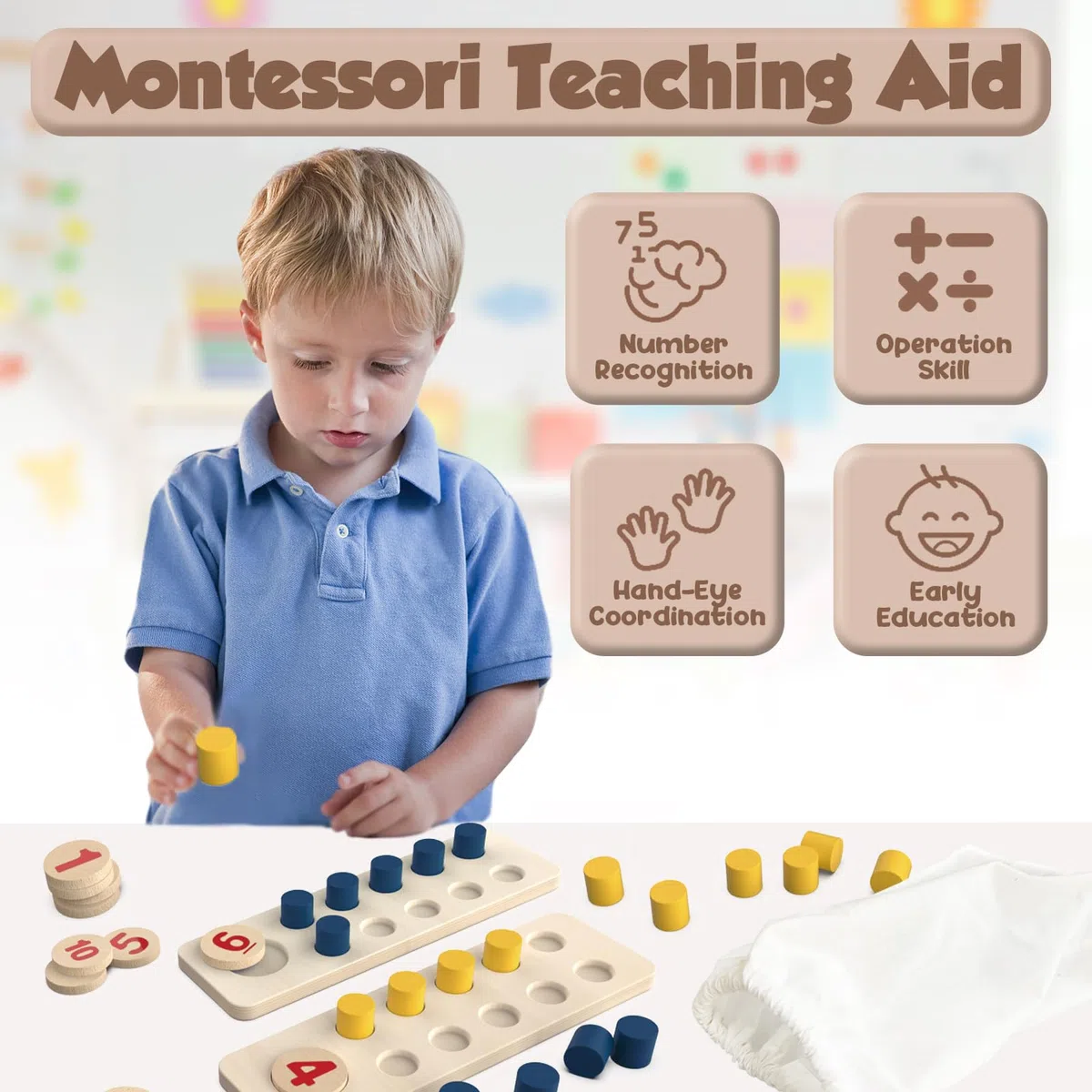 TEUVO Gioco Legno Montessori Pallottoliere per Bambini Abaco Scuola Primaria Matematici Giocattolo per Bambini 2 3 4 5 6 Anni Regoli Scuola Primaria Elementare Giochi Educativi Matematica Giochi Home