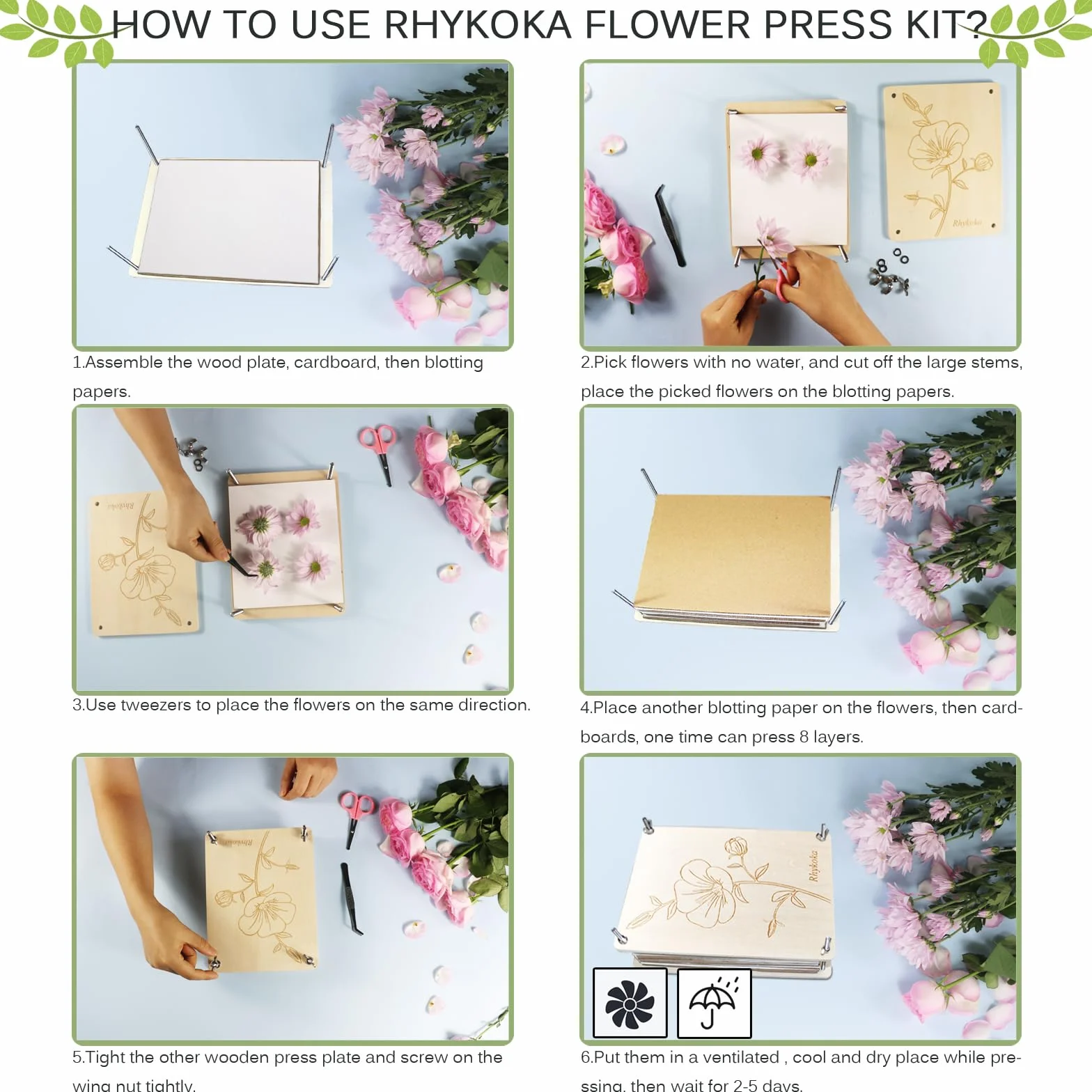 Set di pressa per fiori professionale a 8 strati, 16 x 21 cm, set di pressa in legno per bambini e adulti, istruzioni chiare incluse (lingua italiana non garantita), bel regalo per