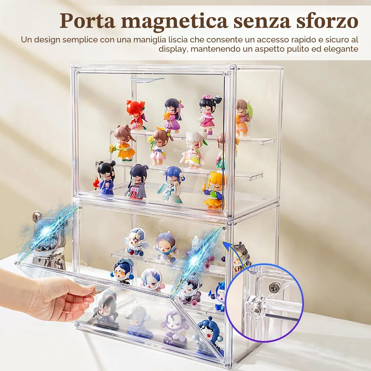 TSKDKIT Vetrina Espositiva Teca Acrilico Vetrinetta per Collezionismo 36x27x22cm Trasparente Espositore con Porta Antipolvere Teca per Lego Modellismo, Pop Mart, Figure